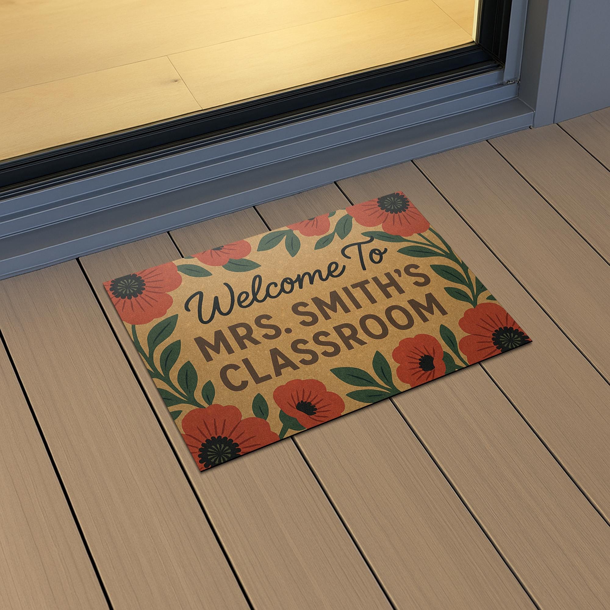 Personalized Teacher Doormat, Welcome to Classroom Rug, Custom Classroom Door Mat, Floral School Entry Decor, Teacher Doormat