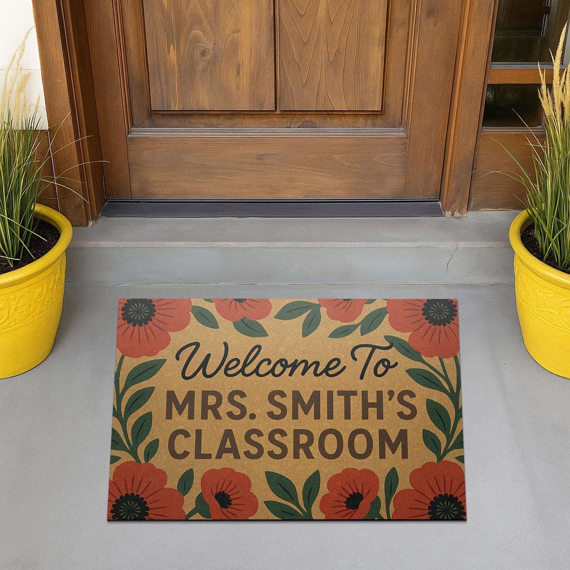 Personalized Teacher Doormat, Welcome to Classroom Rug, Custom Classroom Door Mat, Floral School Entry Decor, Teacher Doormat