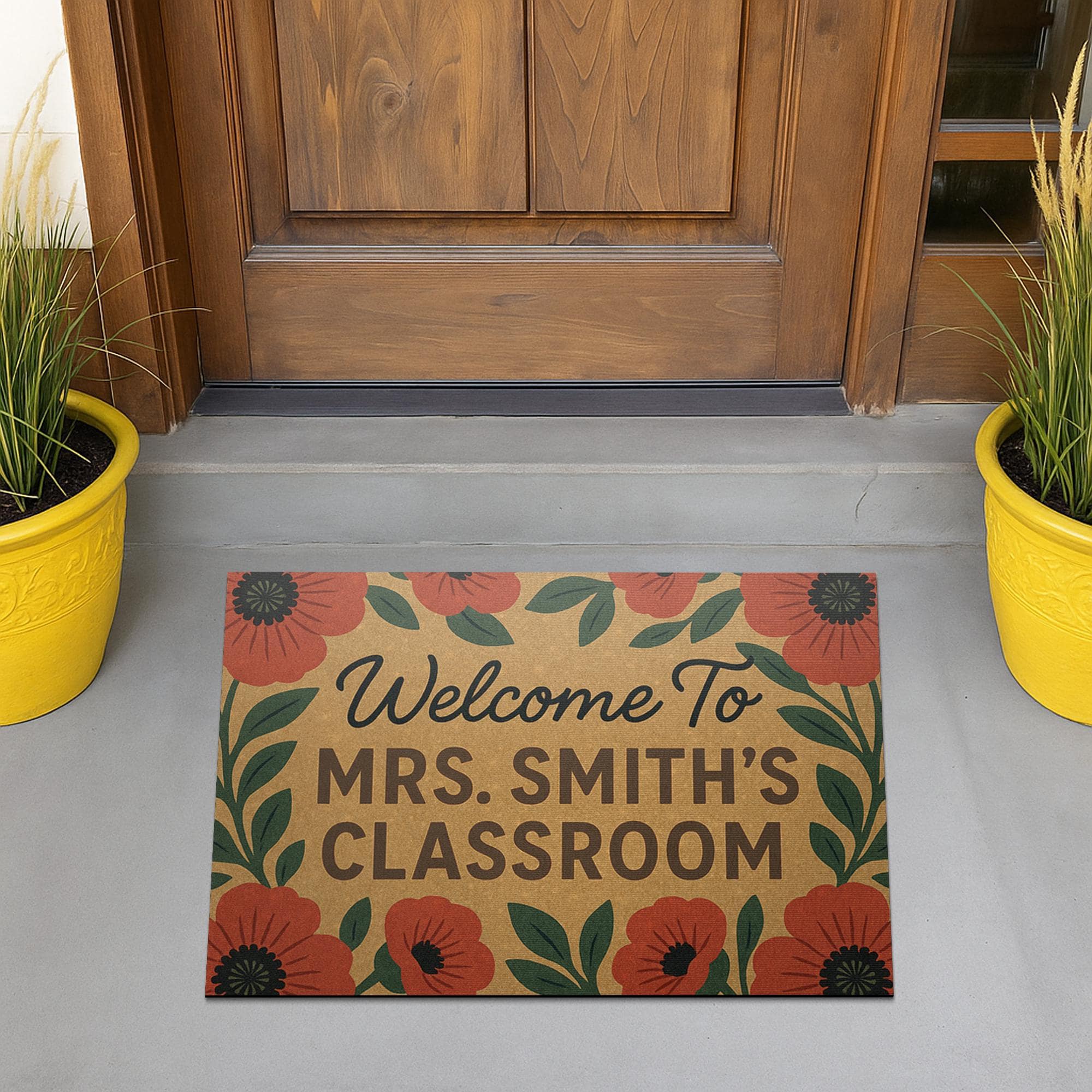 Personalized Teacher Doormat, Welcome to Classroom Rug, Custom Classroom Door Mat, Floral School Entry Decor, Teacher Doormat