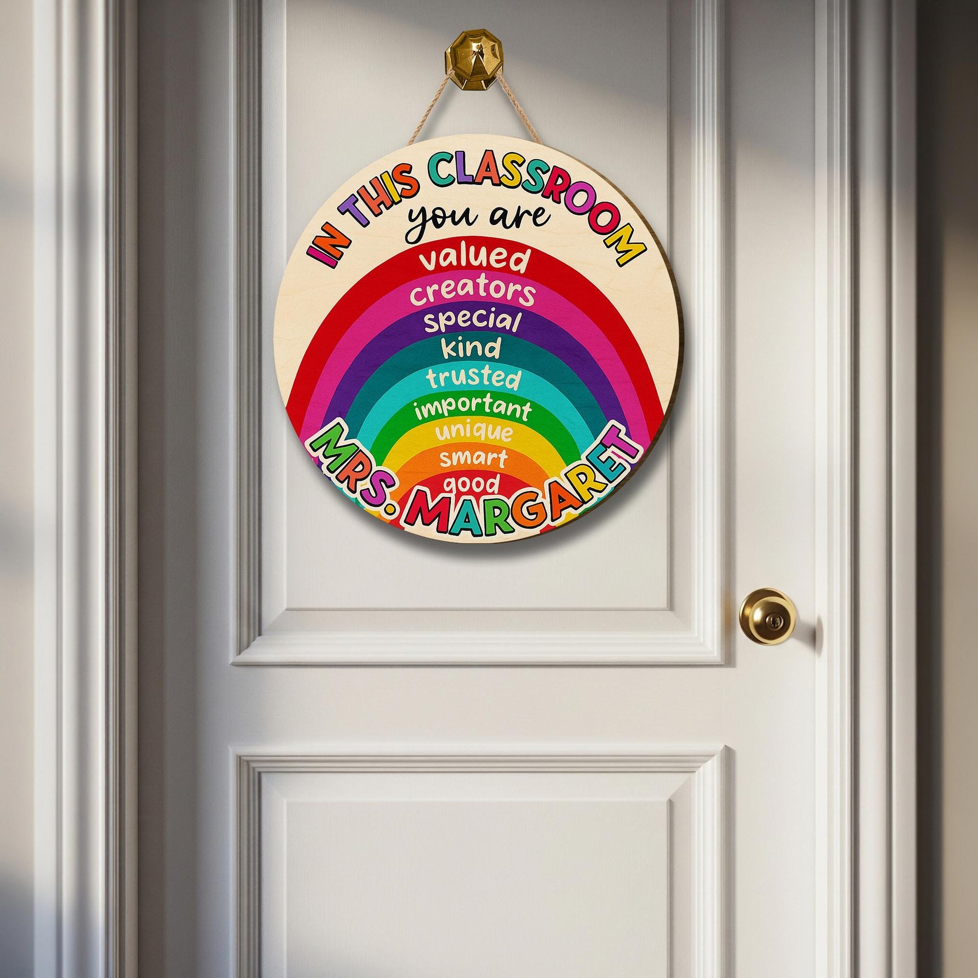Rainbow Classroom Sign for Teachers – Personalized Door Hanger with Positive Affirmations, Back to School Custom Name Sign, Teacher Gift
