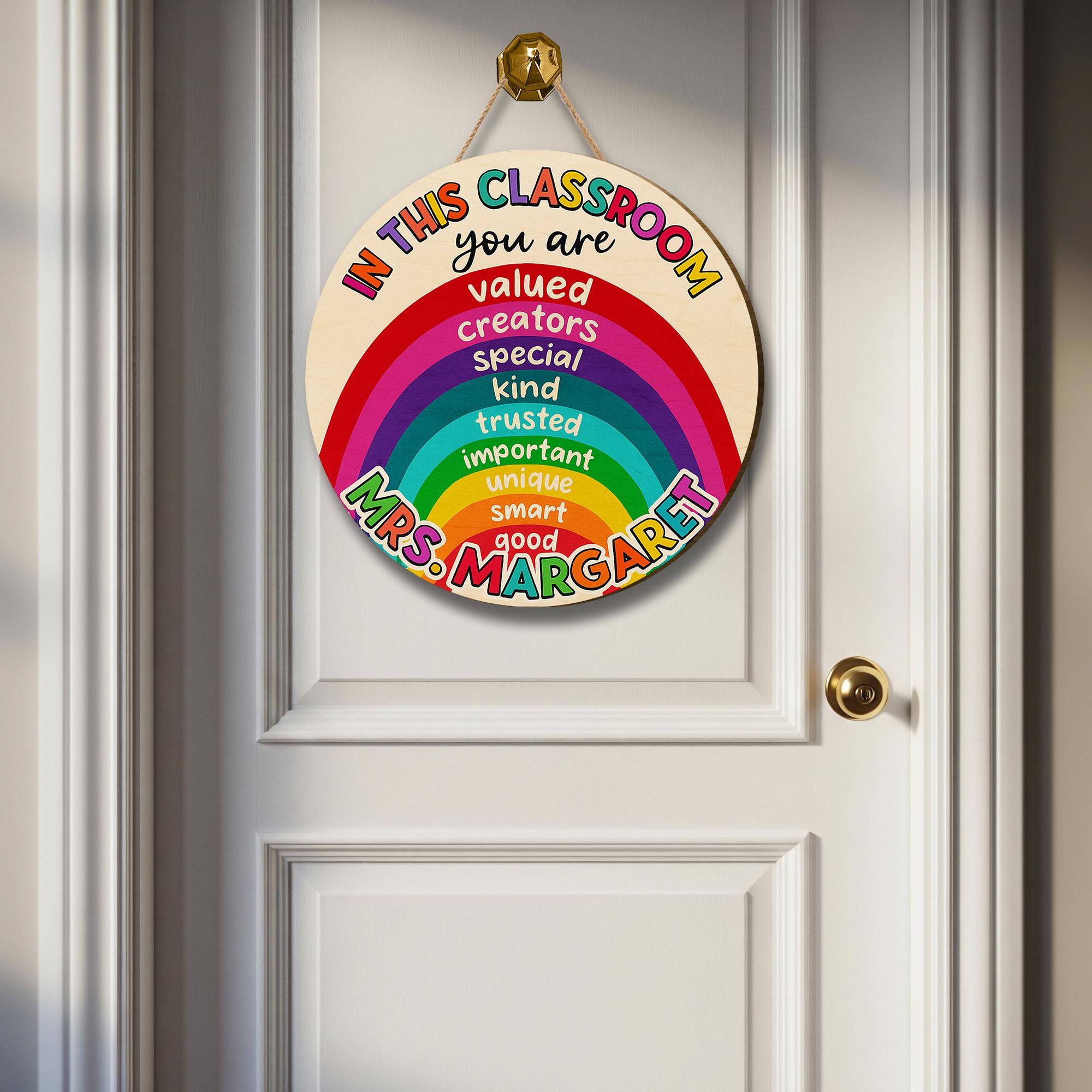 Rainbow Classroom Sign for Teachers – Personalized Door Hanger with Positive Affirmations, Back to School Custom Name Sign, Teacher Gift