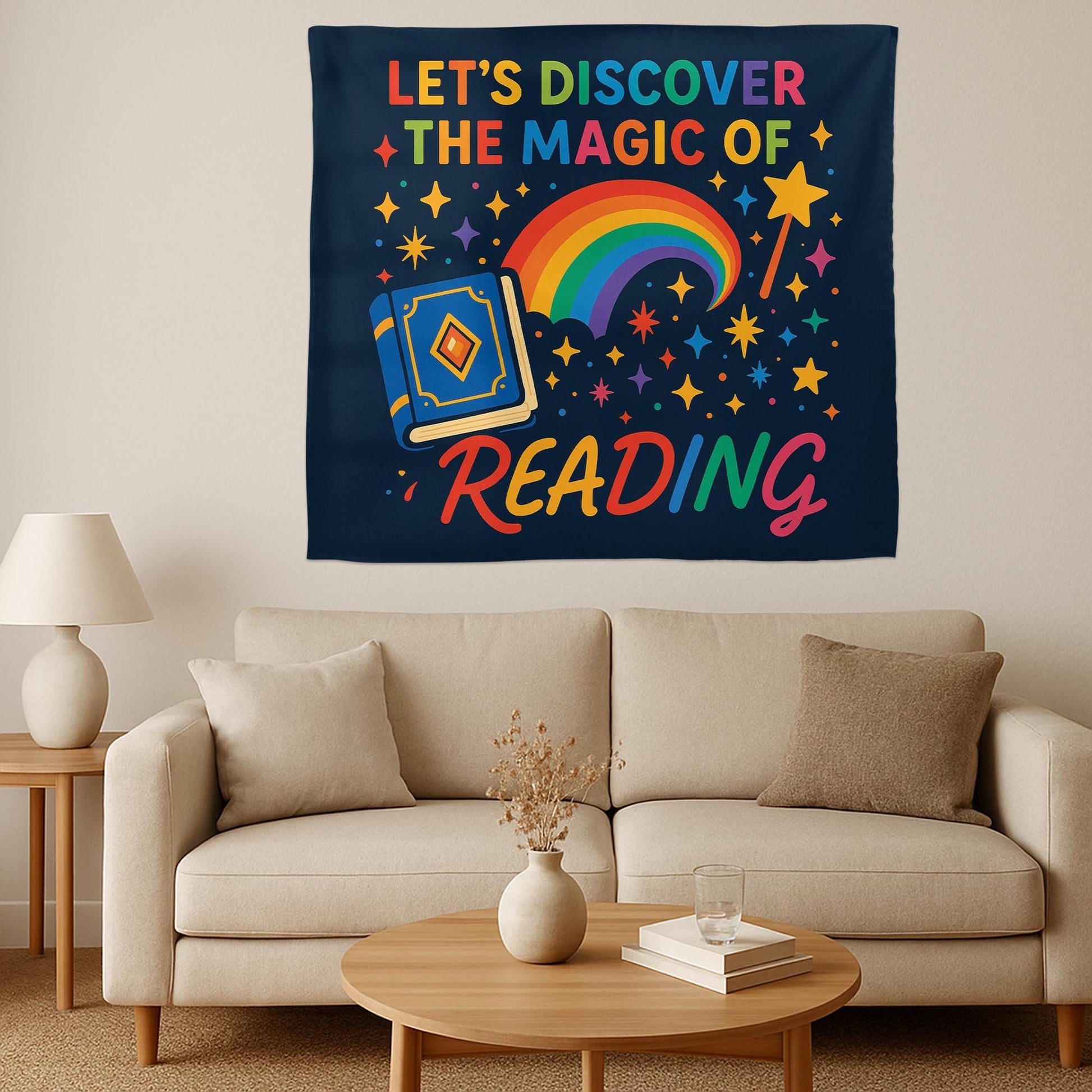 Reading Classroom Tapestry, Let's Discover the Magic of Reading Wall Decor, Rainbow Book Banner, Teacher Literacy Poster
