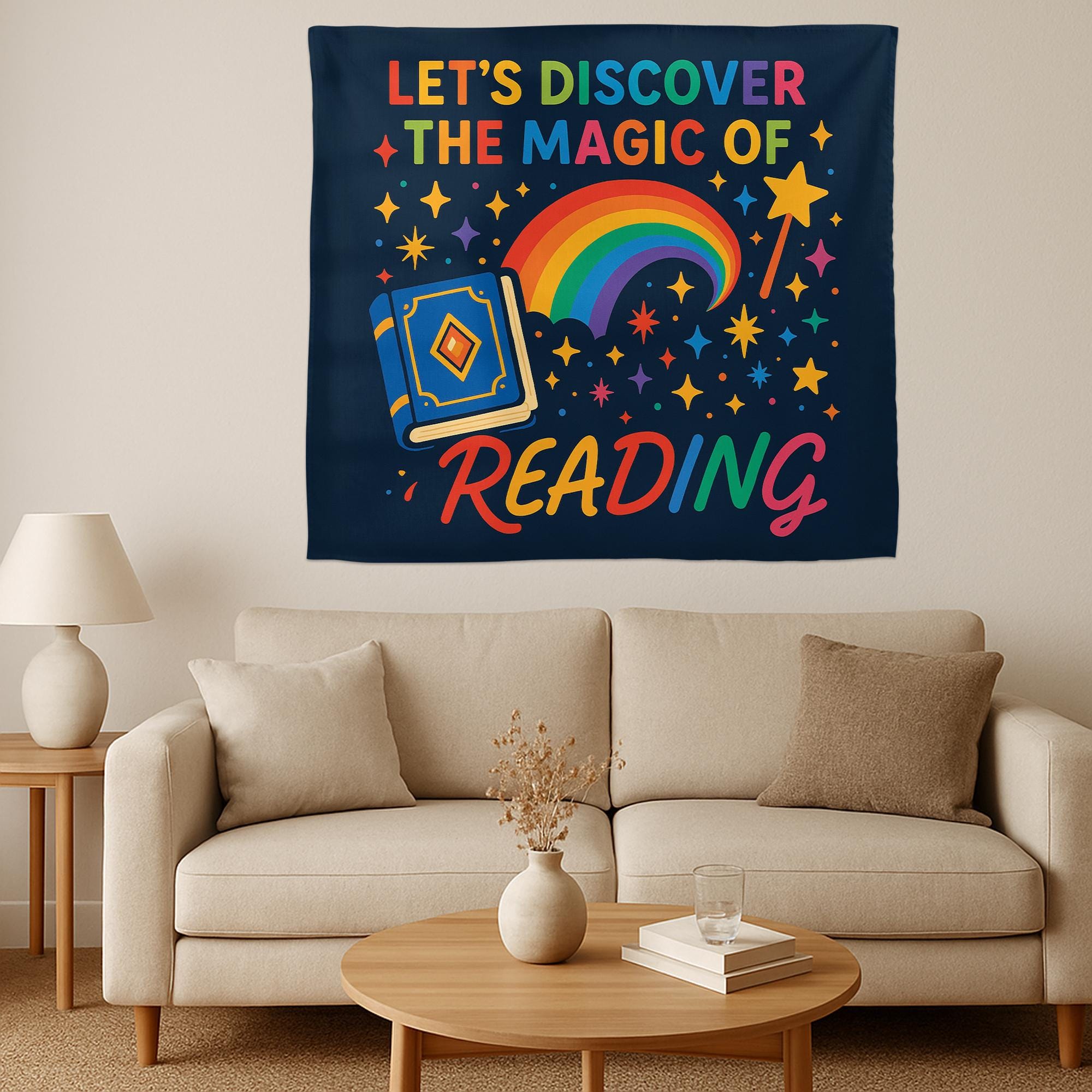 Reading Classroom Tapestry, Let's Discover the Magic of Reading Wall Decor, Rainbow Book Banner, Teacher Literacy Poster