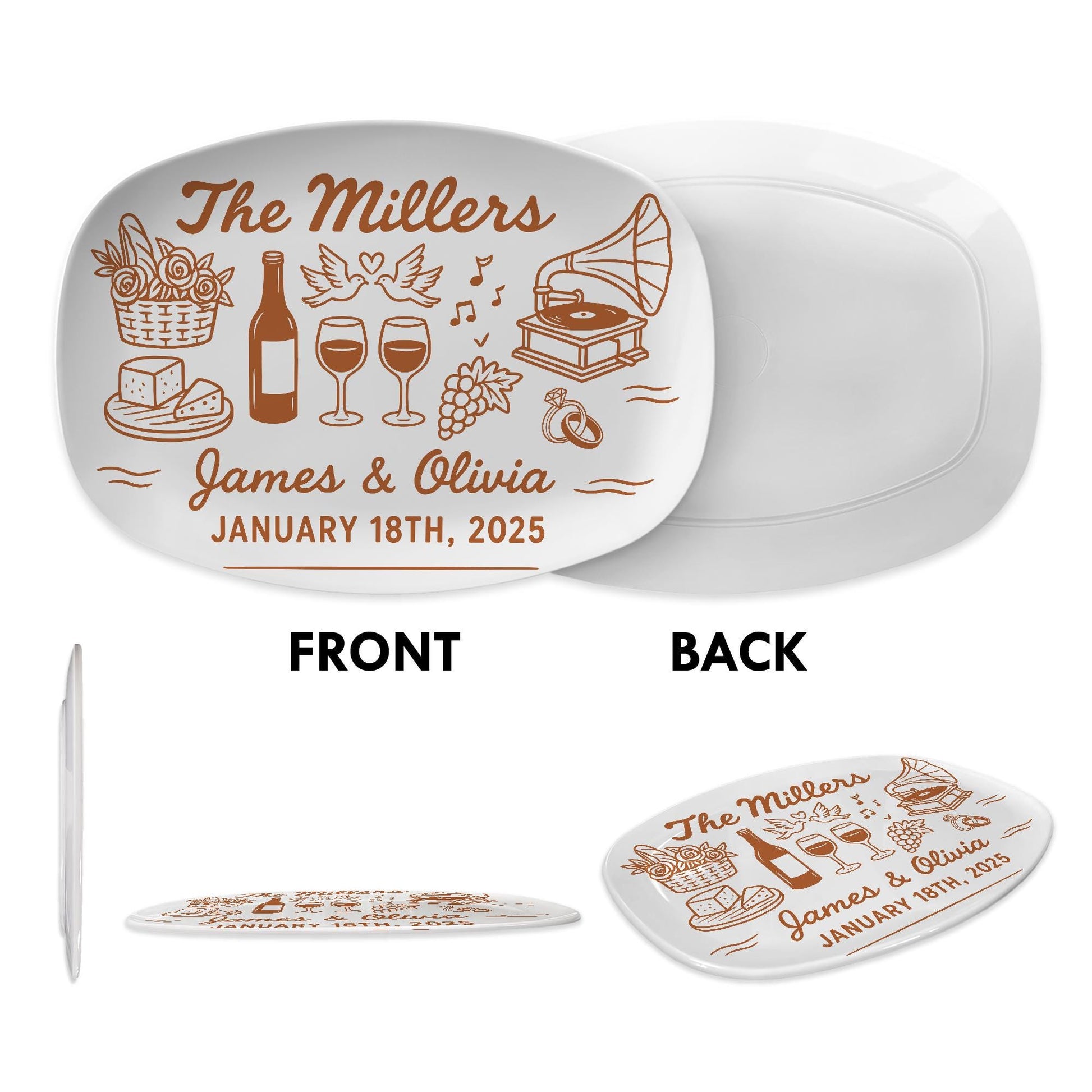 Custom Wedding Platter with Name & Date – Personalized Engagement Gift – Vintage Style Anniversary Keepsake – Newlywed Gift Plate DECOR ONLY