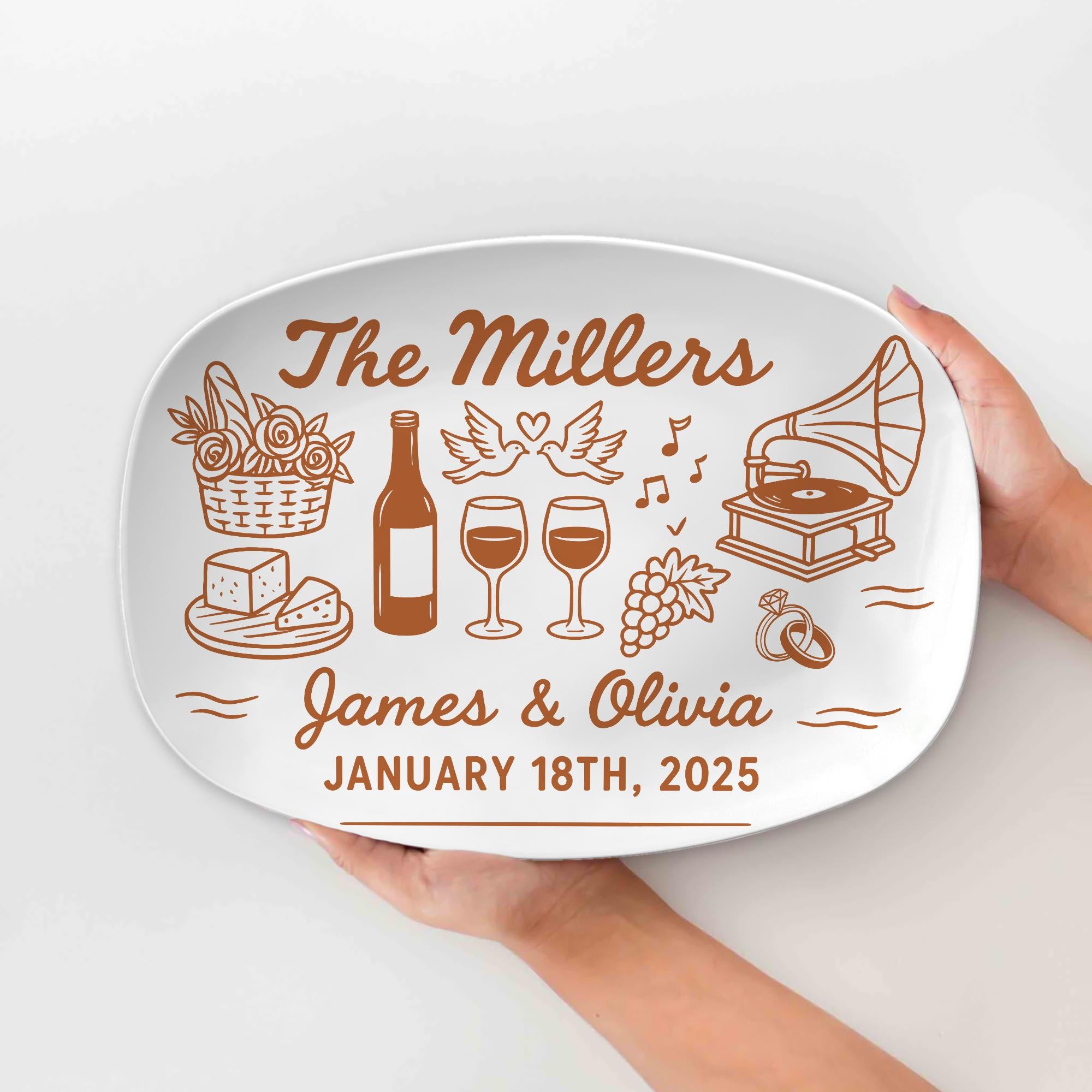 Custom Wedding Platter with Name & Date – Personalized Engagement Gift – Vintage Style Anniversary Keepsake – Newlywed Gift Plate DECOR ONLY