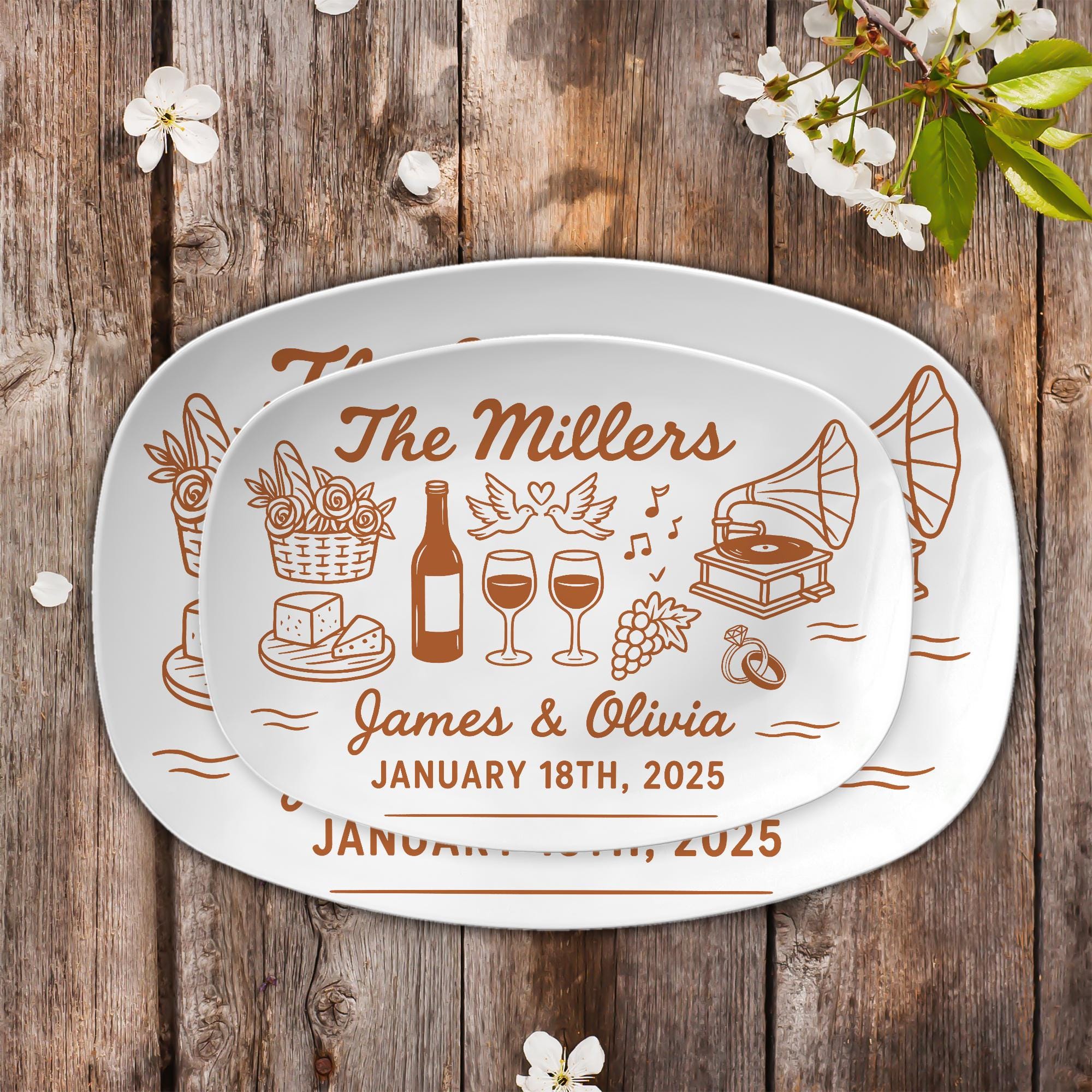 Custom Wedding Platter with Name & Date – Personalized Engagement Gift – Vintage Style Anniversary Keepsake – Newlywed Gift Plate DECOR ONLY