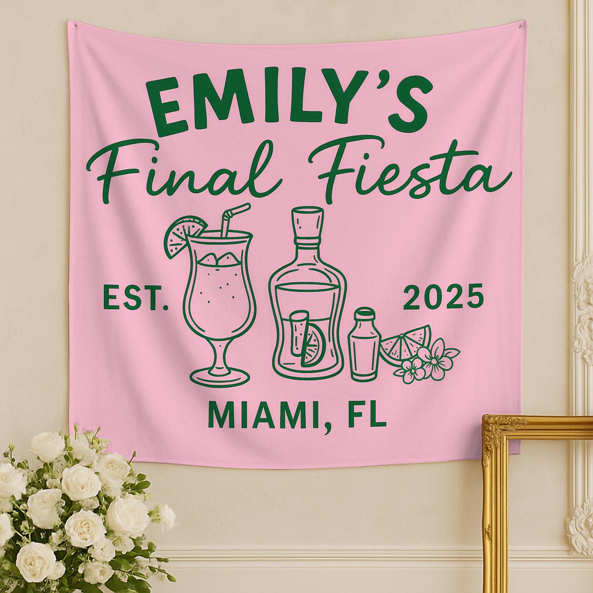 Final Fiesta Bachelorette Tapestry – Custom Name & Location Decor – Personalized Fiesta Banner – Bride's Last Bash Party Backdrop