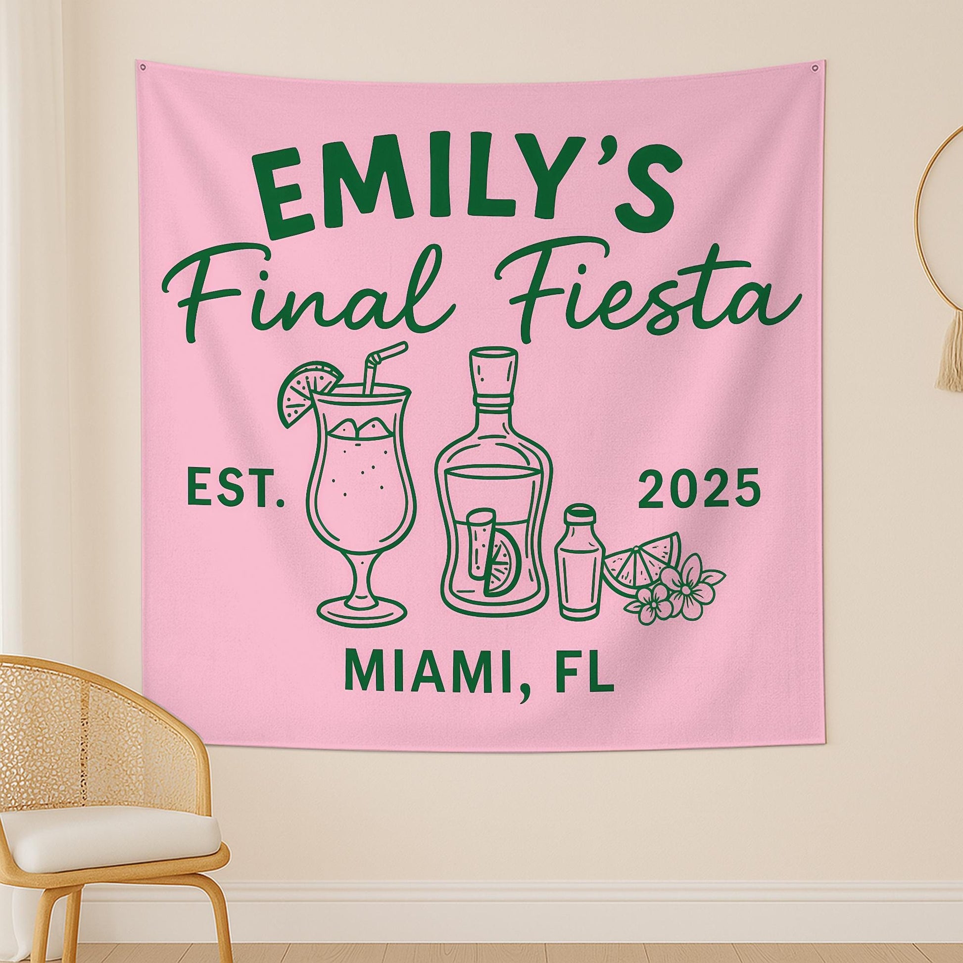 Final Fiesta Bachelorette Tapestry – Custom Name & Location Decor – Personalized Fiesta Banner – Bride's Last Bash Party Backdrop