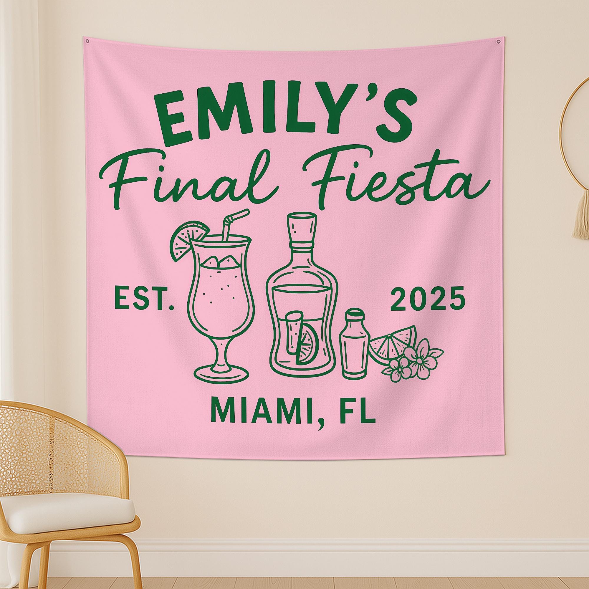 Final Fiesta Bachelorette Tapestry – Custom Name & Location Decor – Personalized Fiesta Banner – Bride's Last Bash Party Backdrop