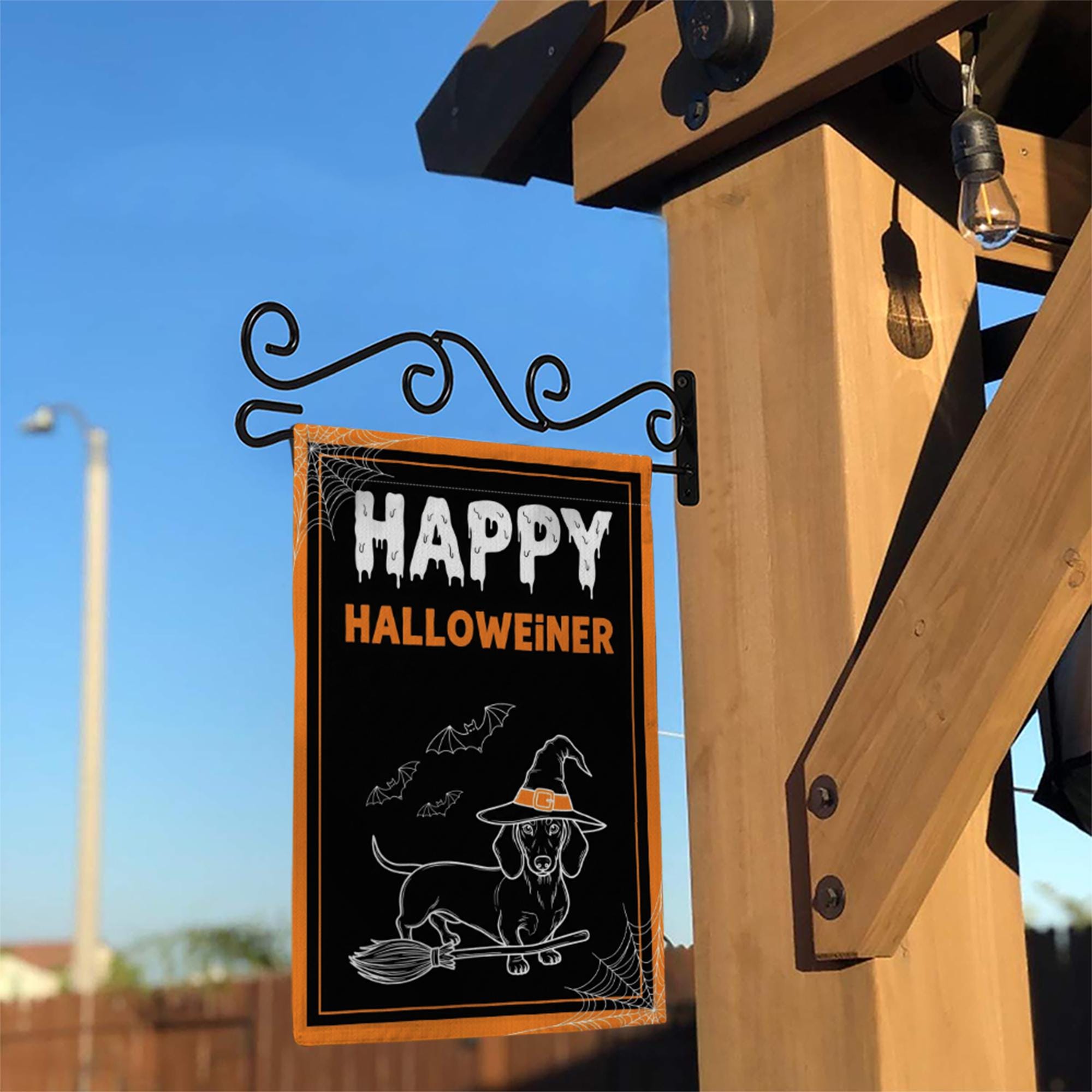 Happy Halloweiner Garden Flag – Funny Halloween Dachshund Decor, Witch Dog Broom Design, Fall Outdoor Yard Decoration, Dachshund Lover Gift