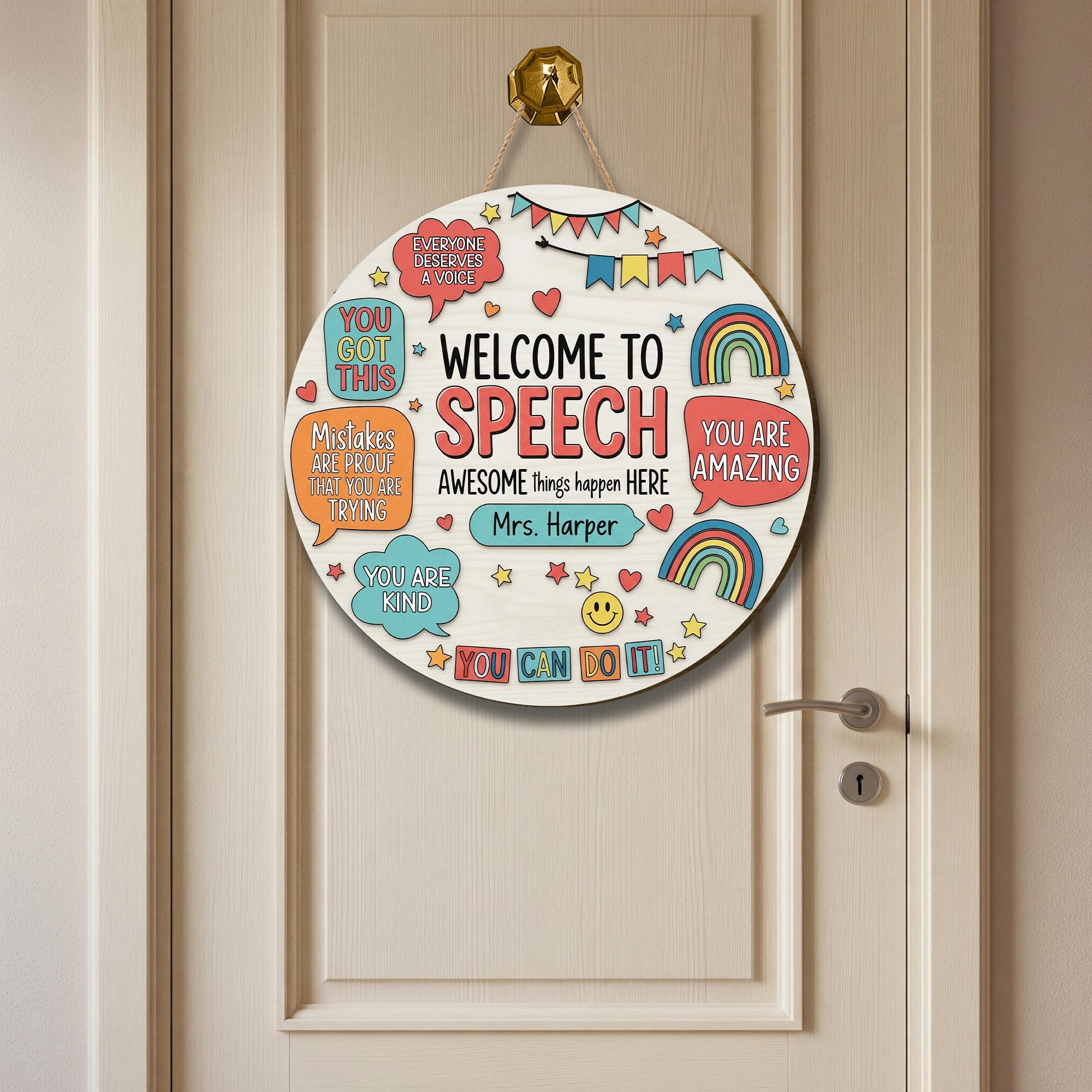 Personalized Teacher Door Sign, Welcome to Speech, Speech Language Pathologist, Teacher Name Sign, Classroom Decor, Teacher Gifts, SLP Gifts