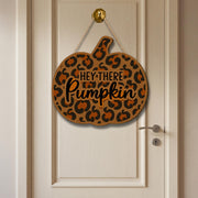 Hey There Pumpkin Door Sign – Leopard Print Fall Decor – Cute Autumn Pumpkin Sign – Rustic Farmhouse Door Hanger – Fall Entryway Decor