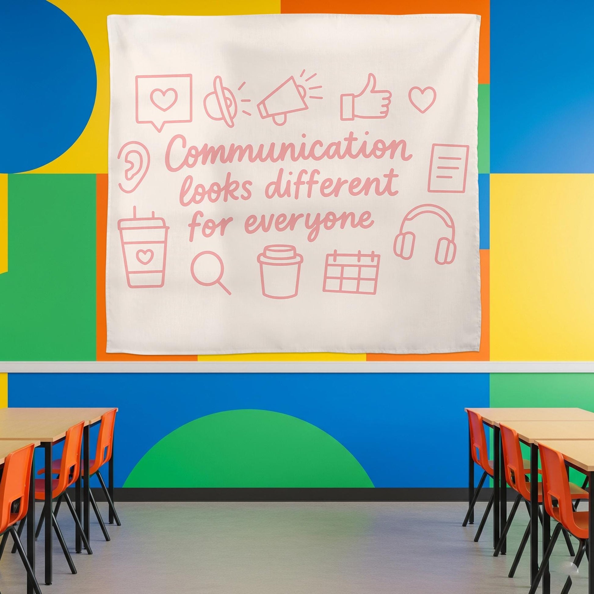 Communication Looks Different for Everyone Wall Flag – Inclusive Classroom Decor, Neurodiversity Awareness Banner, Speech Therapy Sign