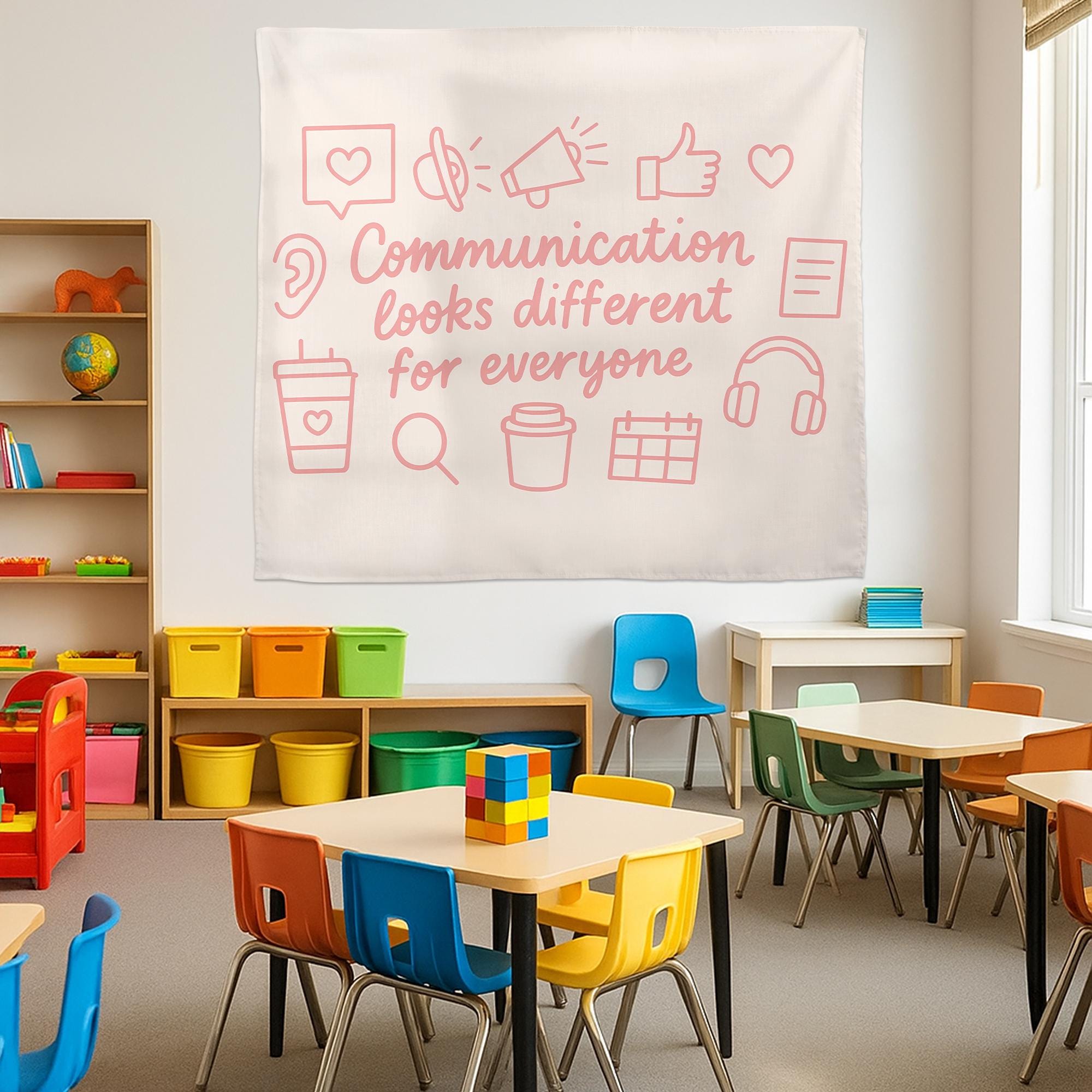 Communication Looks Different for Everyone Wall Flag – Inclusive Classroom Decor, Neurodiversity Awareness Banner, Speech Therapy Sign