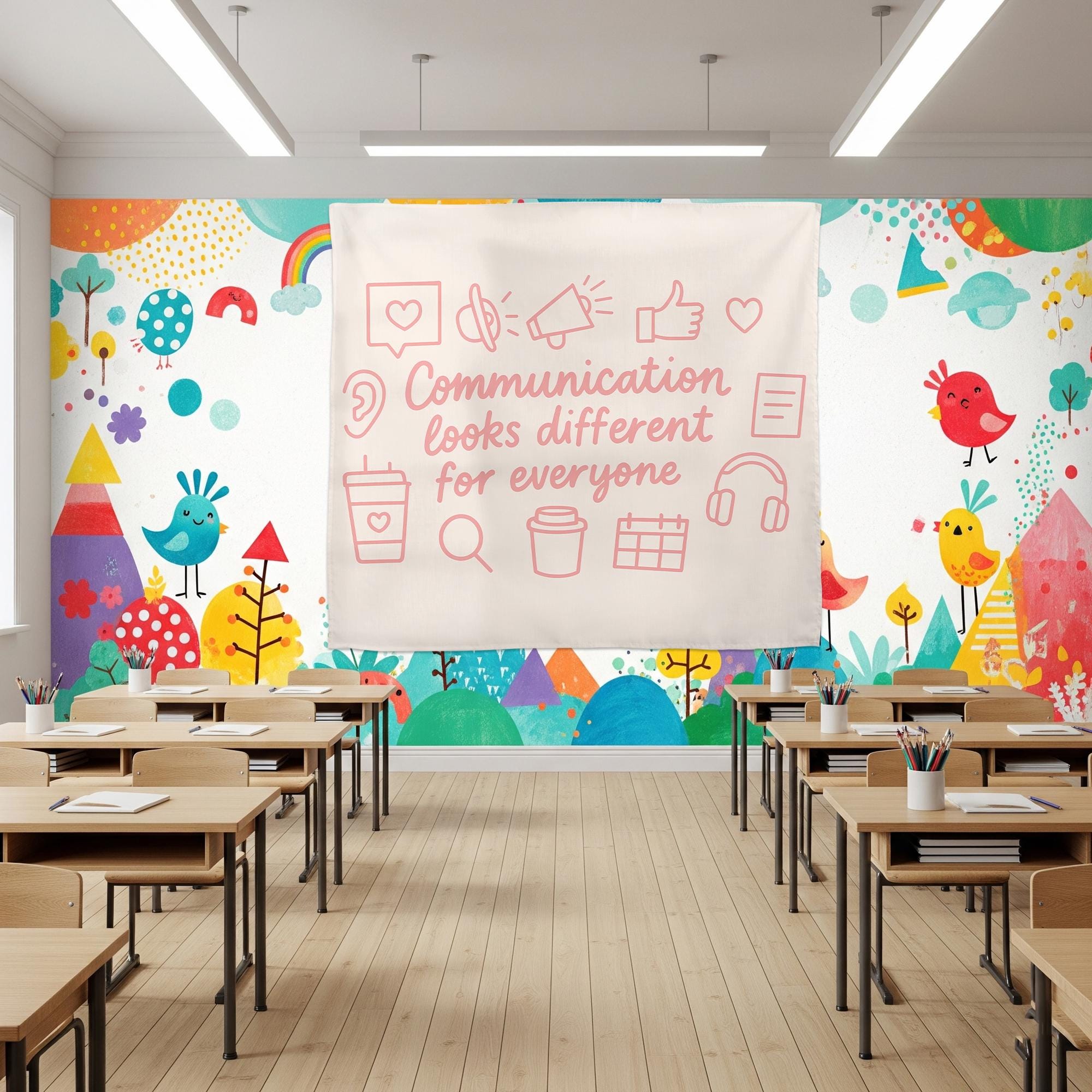 Communication Looks Different for Everyone Wall Flag – Inclusive Classroom Decor, Neurodiversity Awareness Banner, Speech Therapy Sign