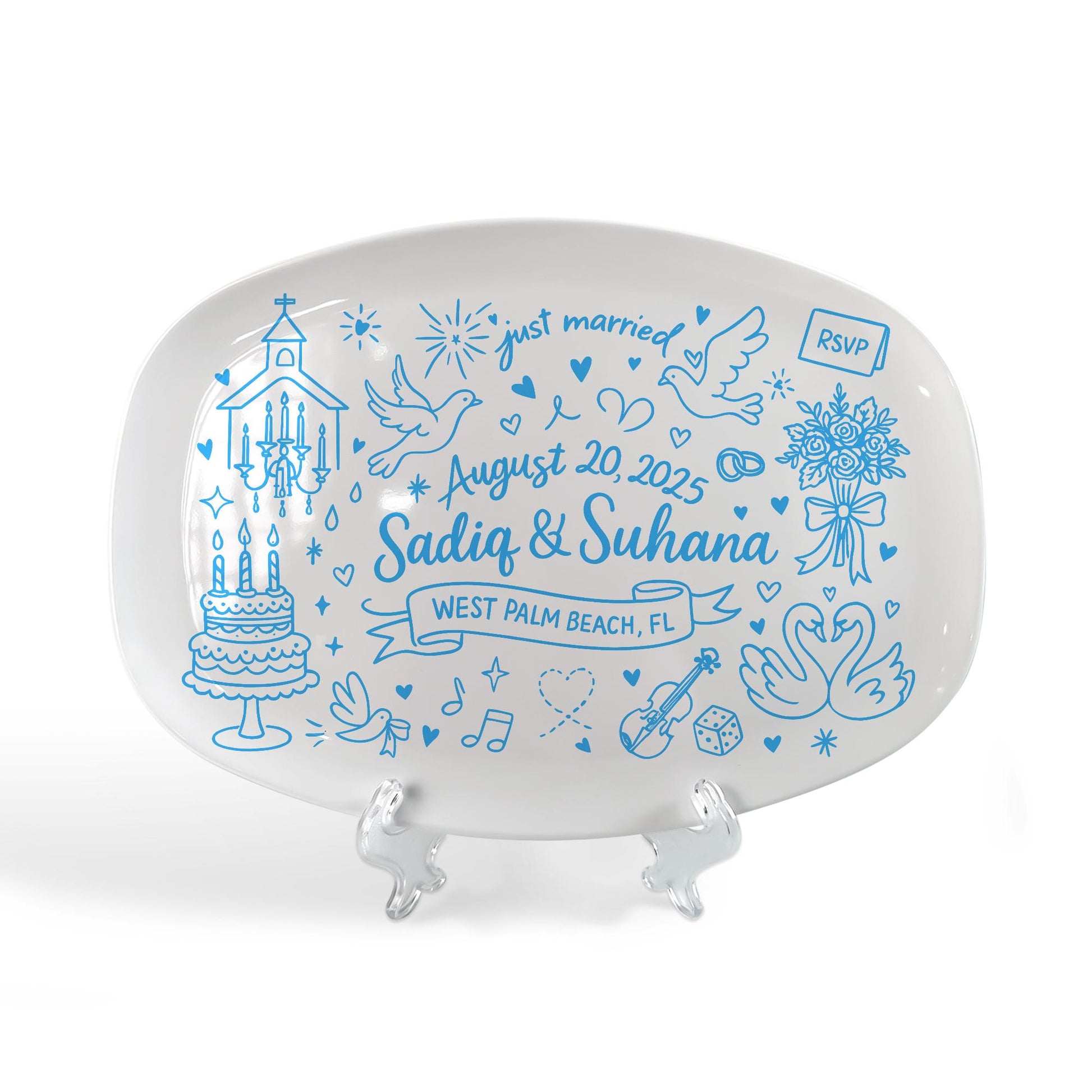 Custom Wedding Platter – Personalized Just Married Gift with Names, Date & Location – Engagement or Anniversary Keepsake Plate, DECOR only