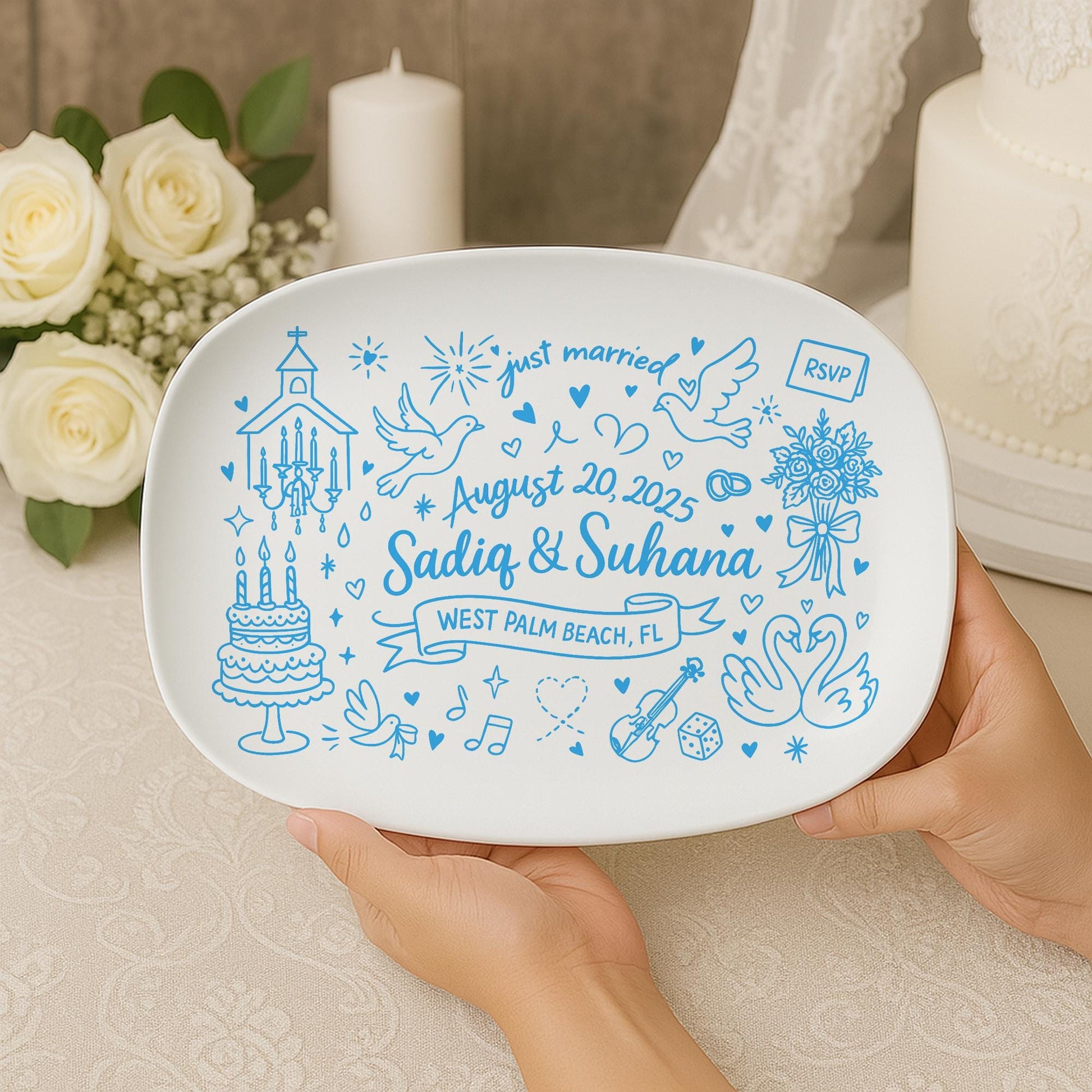 Custom Wedding Platter – Personalized Just Married Gift with Names, Date & Location – Engagement or Anniversary Keepsake Plate, DECOR only