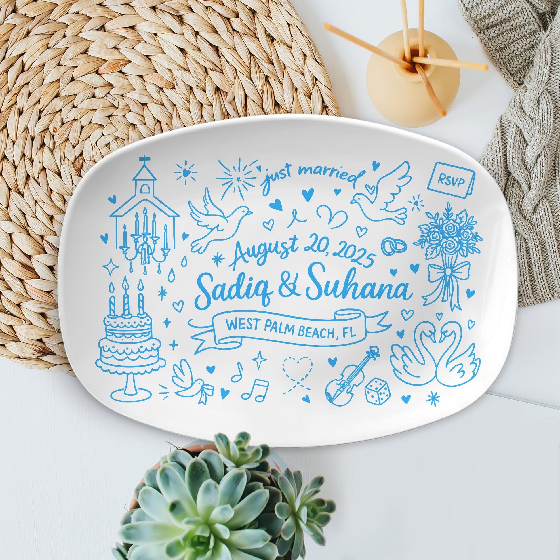 Custom Wedding Platter – Personalized Just Married Gift with Names, Date & Location – Engagement or Anniversary Keepsake Plate, DECOR only