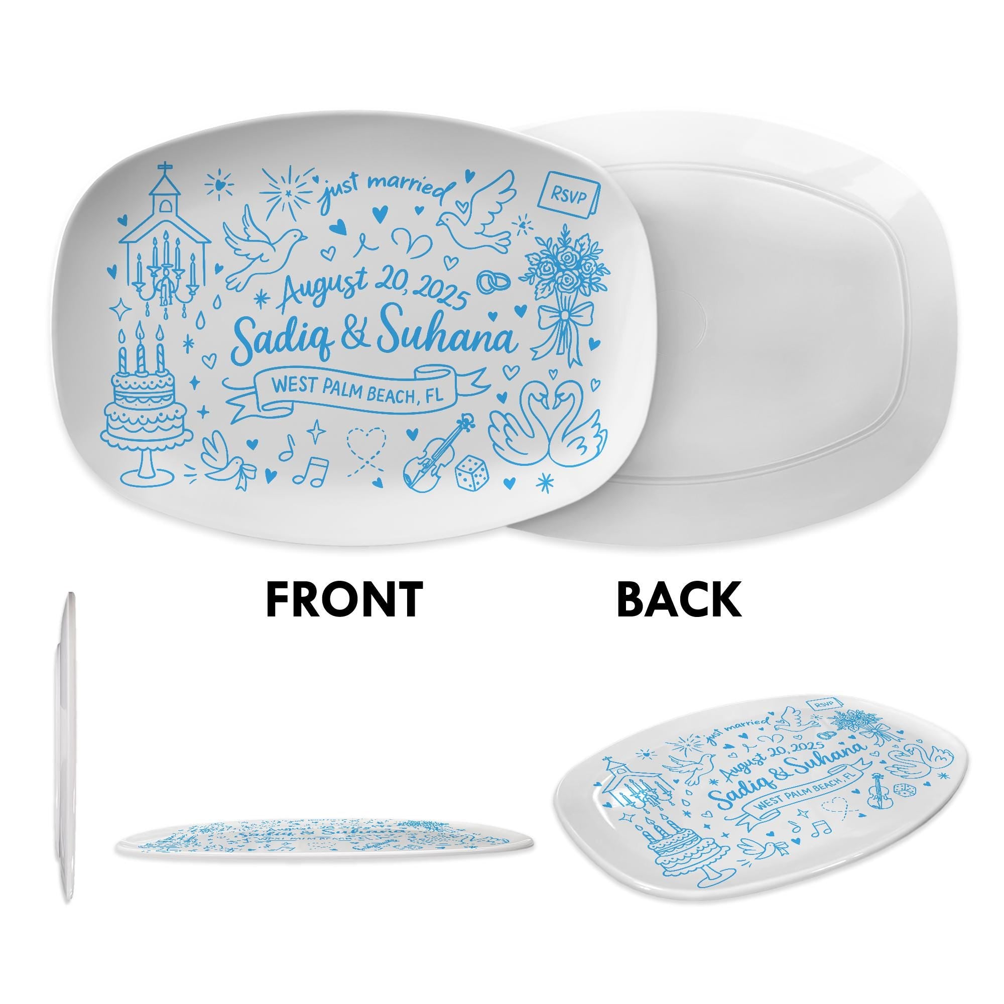 Custom Wedding Platter – Personalized Just Married Gift with Names, Date & Location – Engagement or Anniversary Keepsake Plate, DECOR only