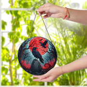 Red Moon Raven Sun Catcher – Gothic Crow Window Hanging – Stained Glass Halloween Decor – Spooky Witchy Gift for Her