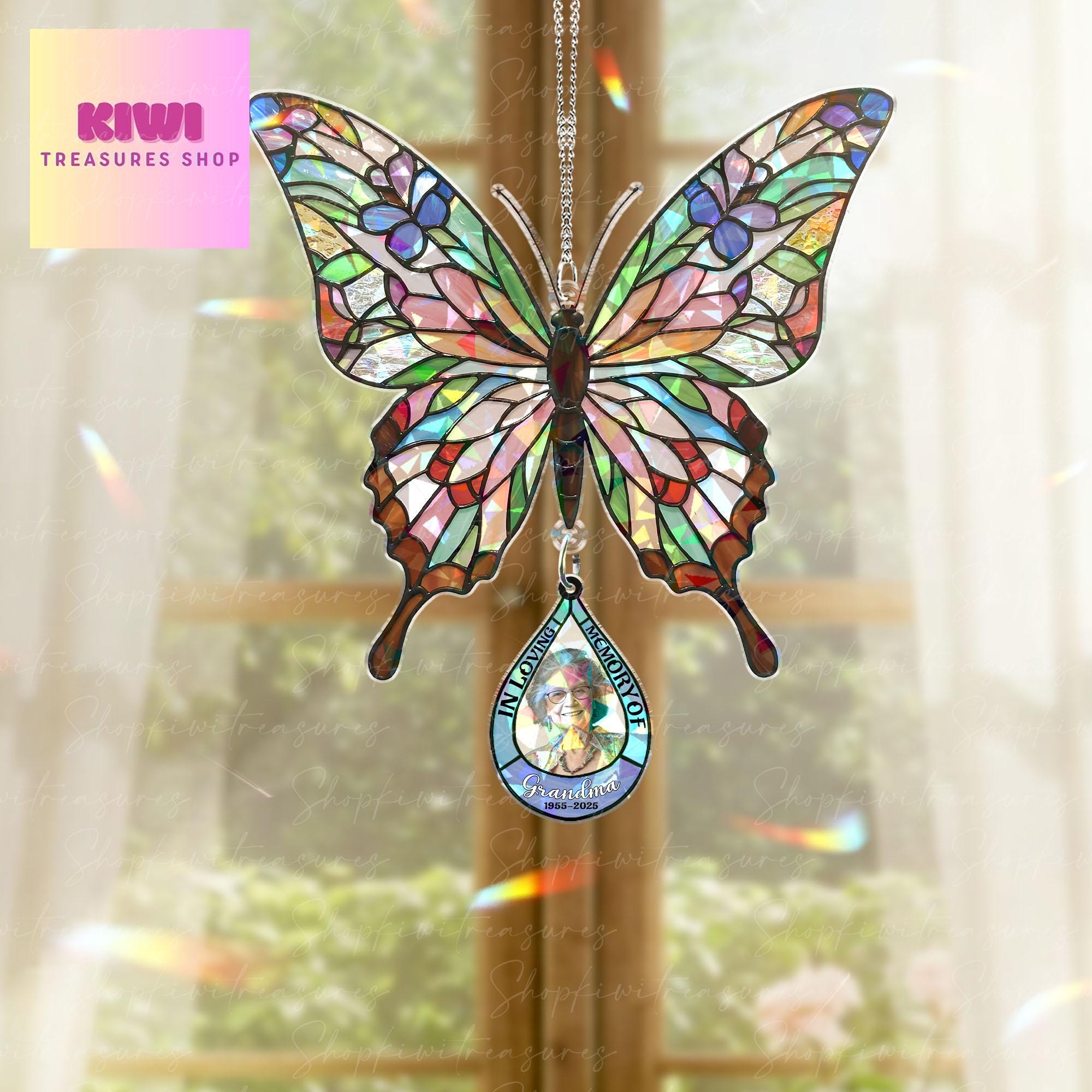 Custom Memorial Butterfly Suncatcher – Acrylic Ornament with Photo – Holographic In Loving Memory Gift – Personalized Remembrance Decor