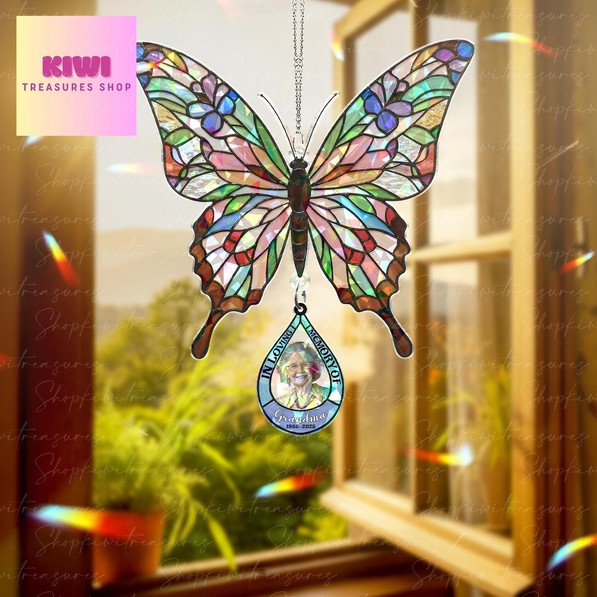 Custom Memorial Butterfly Suncatcher – Acrylic Ornament with Photo – Holographic In Loving Memory Gift – Personalized Remembrance Decor