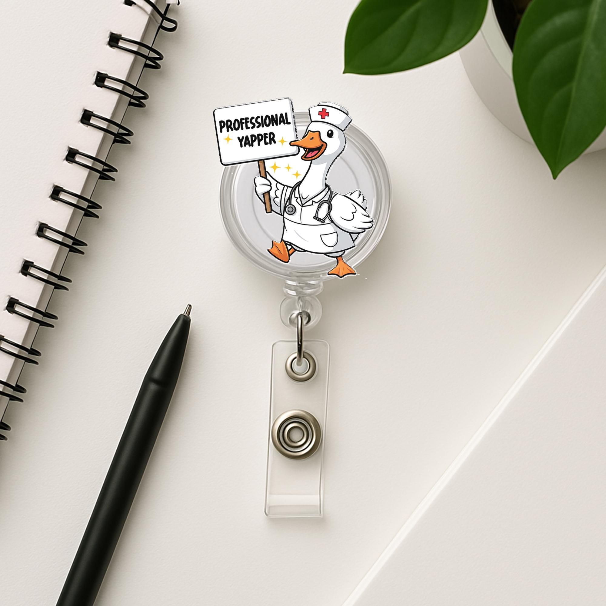Professional Yapper Goose Badge Reel, Funny Nurse ID Holder, Cute Goose Clip for RN, Medical Badge Accessory, Nurse Gift Idea, Nurse Badge