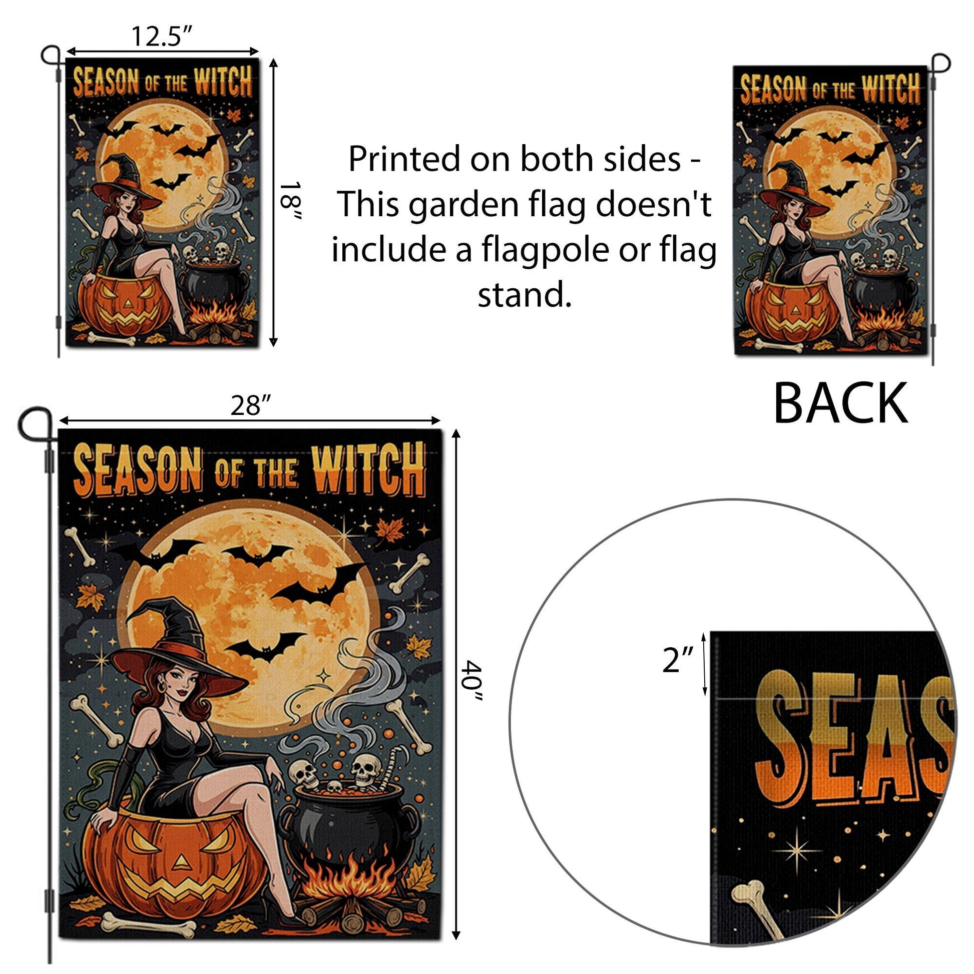 Season of the Witch Garden Flag – Sexy Halloween Witch with Pumpkin and Cauldron – Spooky Outdoor Yard Decor
