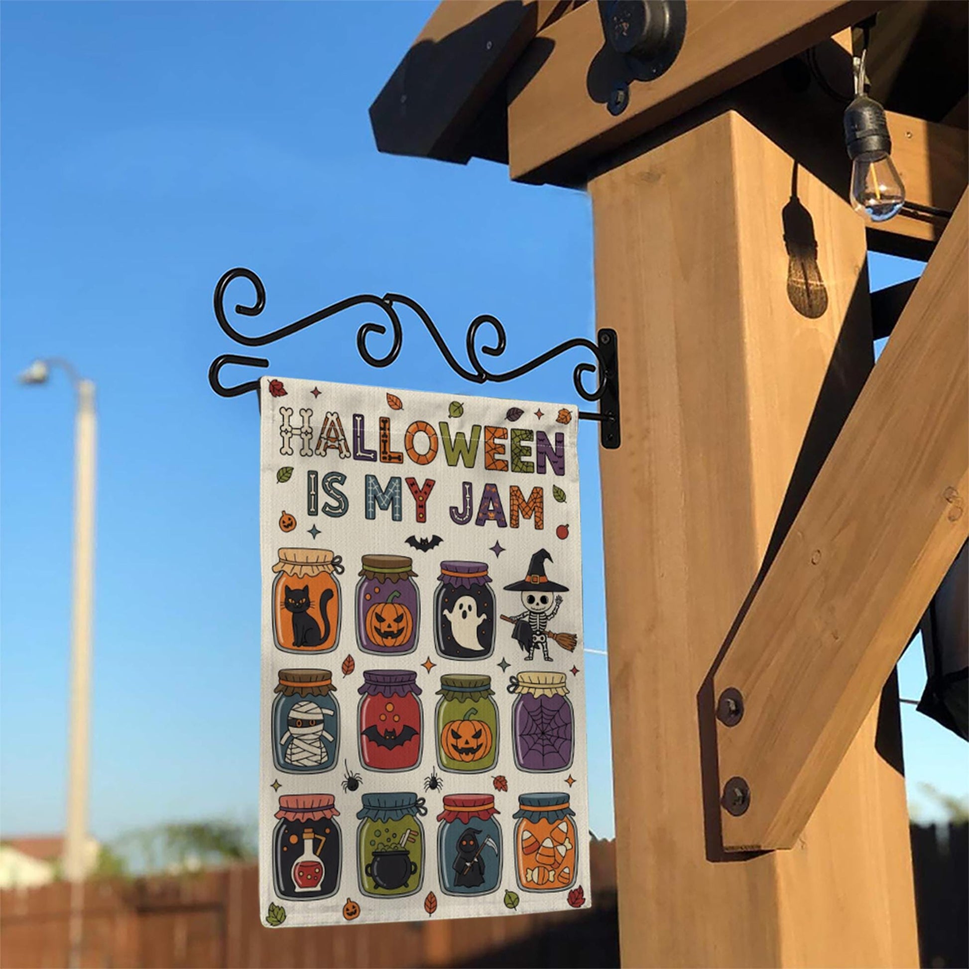Halloween Is My Jam Garden Flag – Cute Spooky Jars with Ghosts, Cats, and Candy – Fun Fall Outdoor Yard Decor