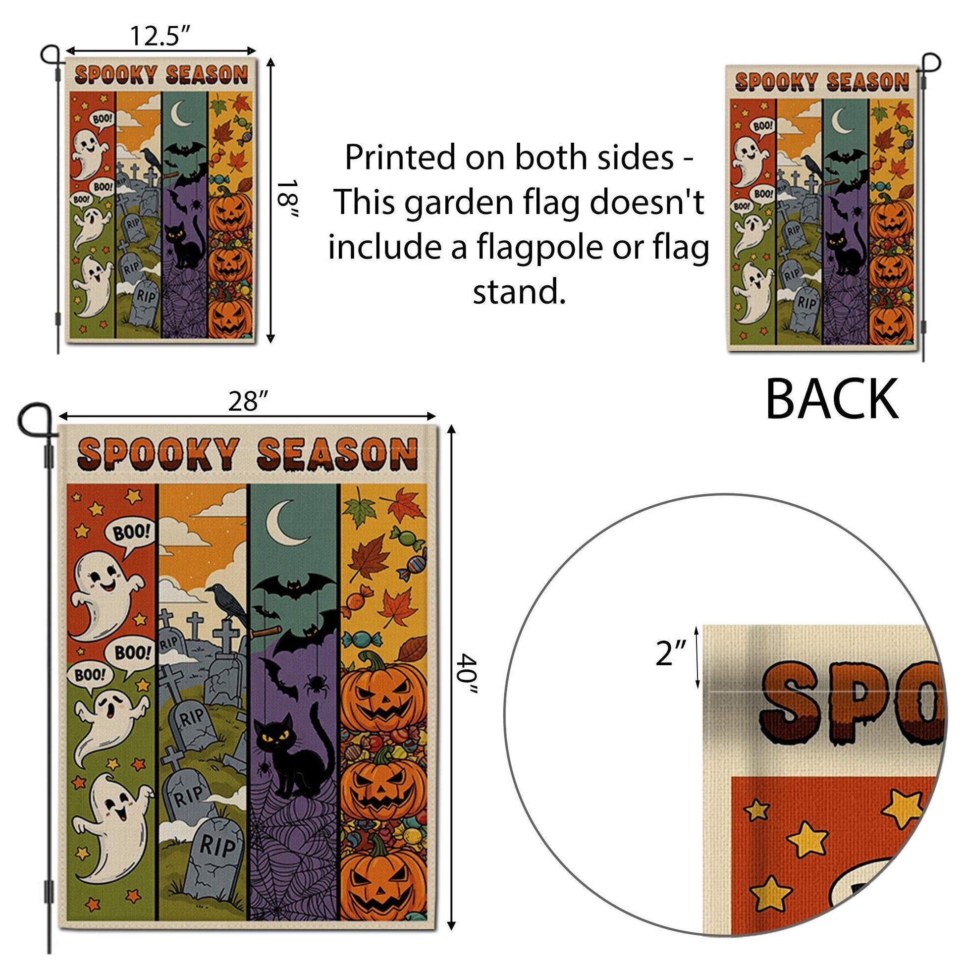 Spooky Season Garden Flag – Cute Ghost, Bat, Cat & Pumpkin Fall Yard Decor – Halloween Outdoor Banner