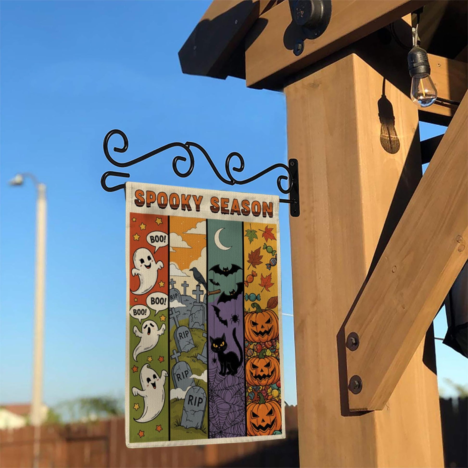 Spooky Season Garden Flag – Cute Ghost, Bat, Cat & Pumpkin Fall Yard Decor – Halloween Outdoor Banner
