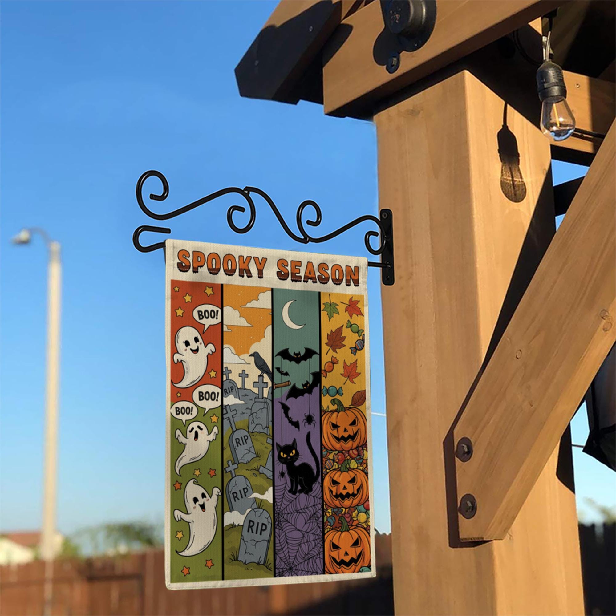 Spooky Season Garden Flag – Cute Ghost, Bat, Cat & Pumpkin Fall Yard Decor – Halloween Outdoor Banner