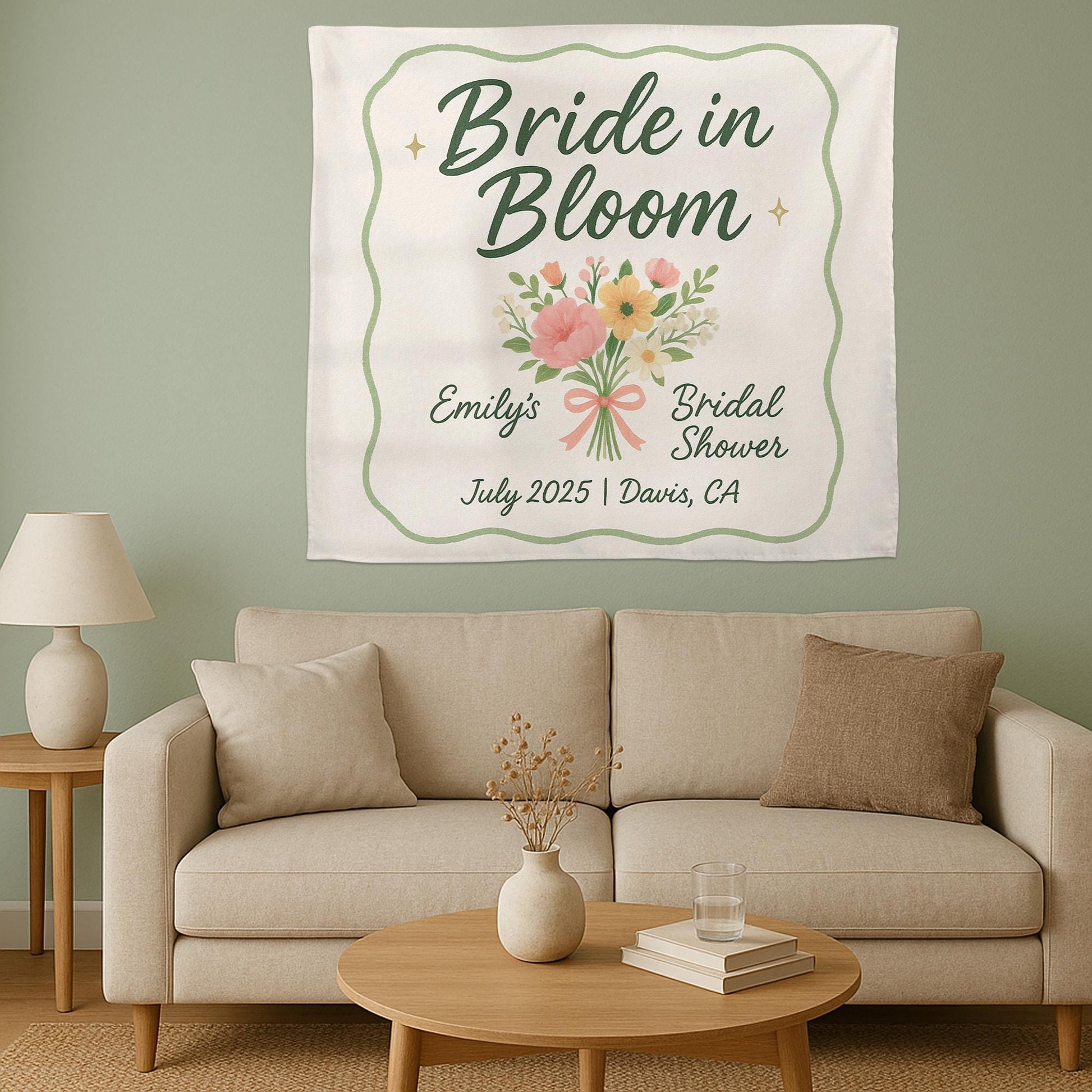 Bride in Bloom Bridal Shower Tapestry, Floral Bridal Banner, Personalized Wall Decor, Wedding Shower Backdrop,  Bridal Shower Party Decor