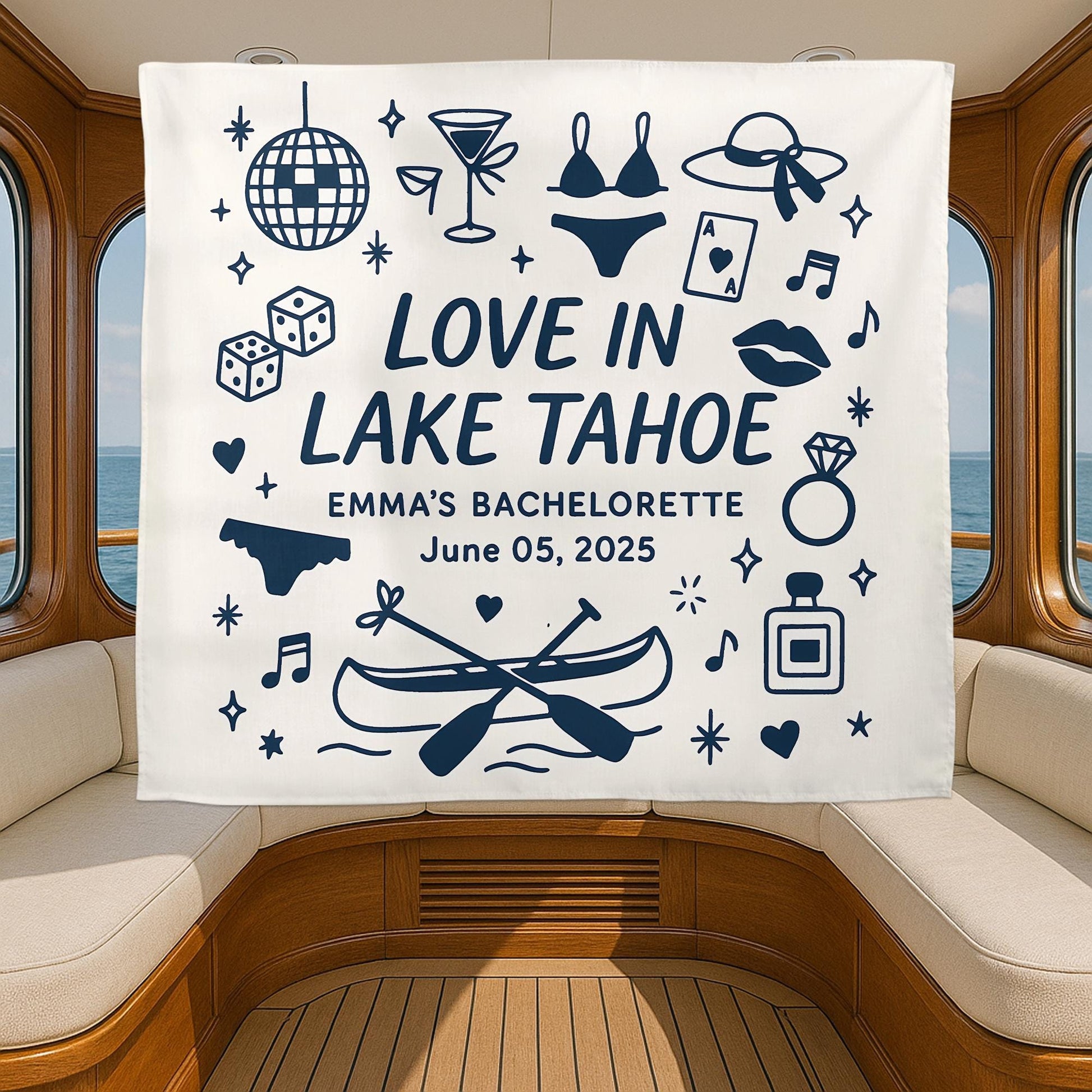 Lake Bachelorette Party Tapestry, Boat Party Banner, Bridal Weekend Decor, Custom Nautical Backdrop, Bach Party Wall Sign,Lake Trip Tapestry