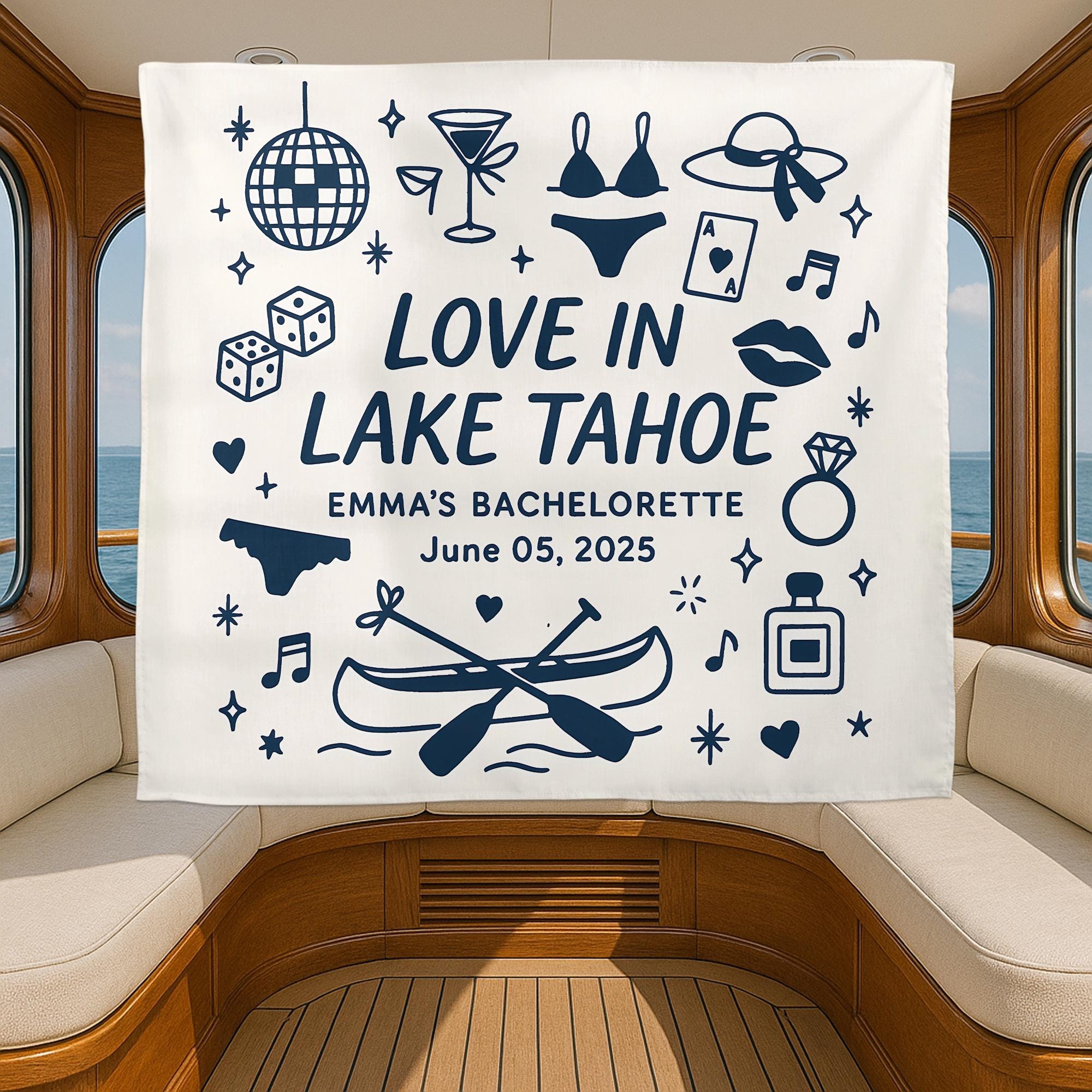 Lake Bachelorette Party Tapestry, Boat Party Banner, Bridal Weekend Decor, Custom Nautical Backdrop, Bach Party Wall Sign,Lake Trip Tapestry