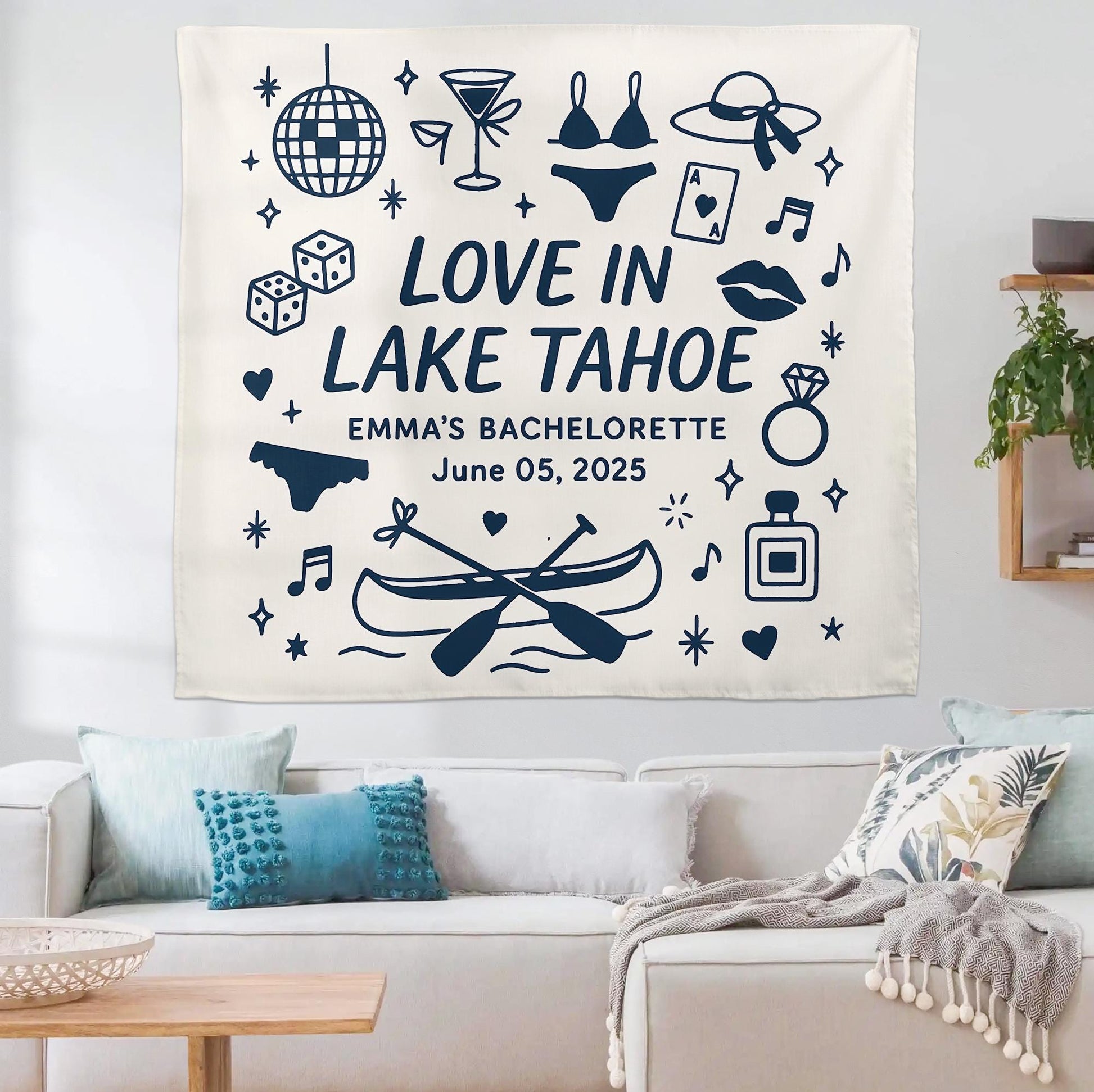 Lake Bachelorette Party Tapestry, Boat Party Banner, Bridal Weekend Decor, Custom Nautical Backdrop, Bach Party Wall Sign,Lake Trip Tapestry