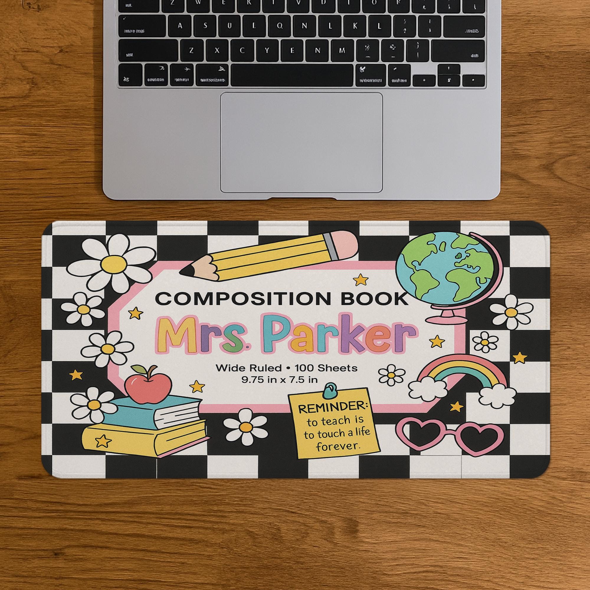 Custom Teacher Mouse Pad – Composition Book Style Desk Mat – Personalized Classroom Gift – Cute School Supplies for Teachers