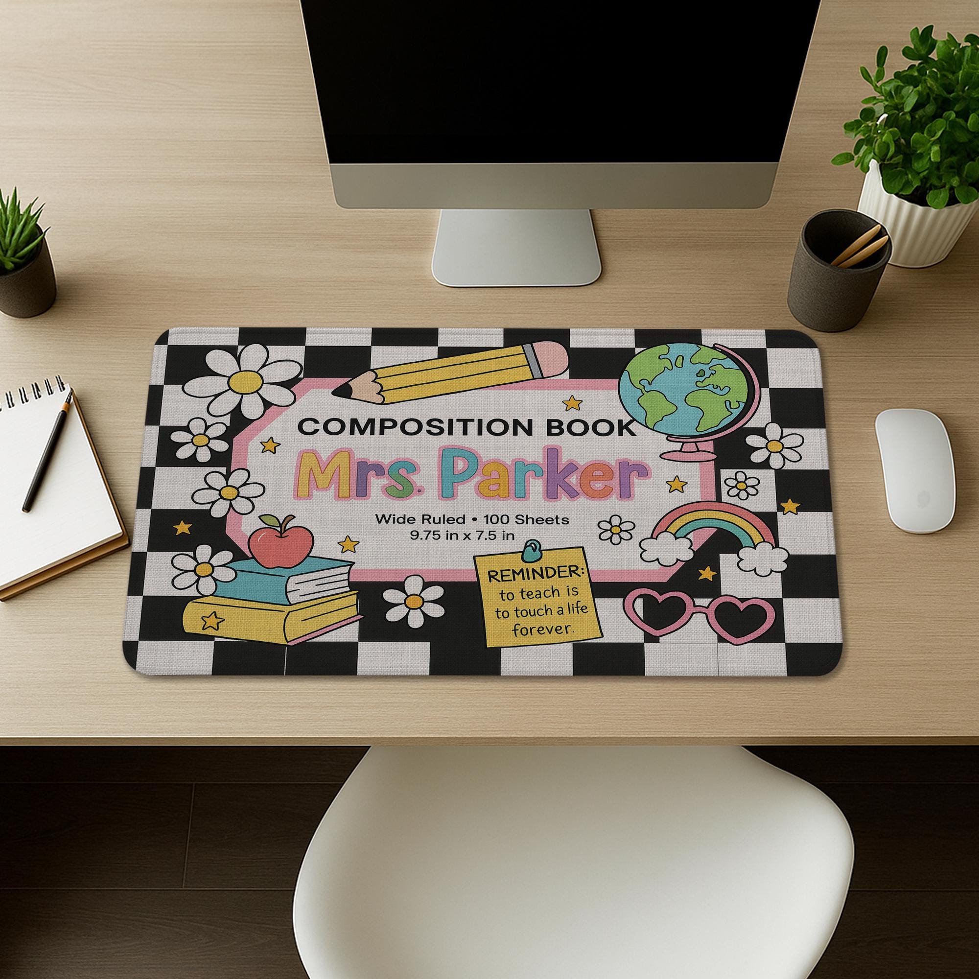 Custom Teacher Mouse Pad – Composition Book Style Desk Mat – Personalized Classroom Gift – Cute School Supplies for Teachers