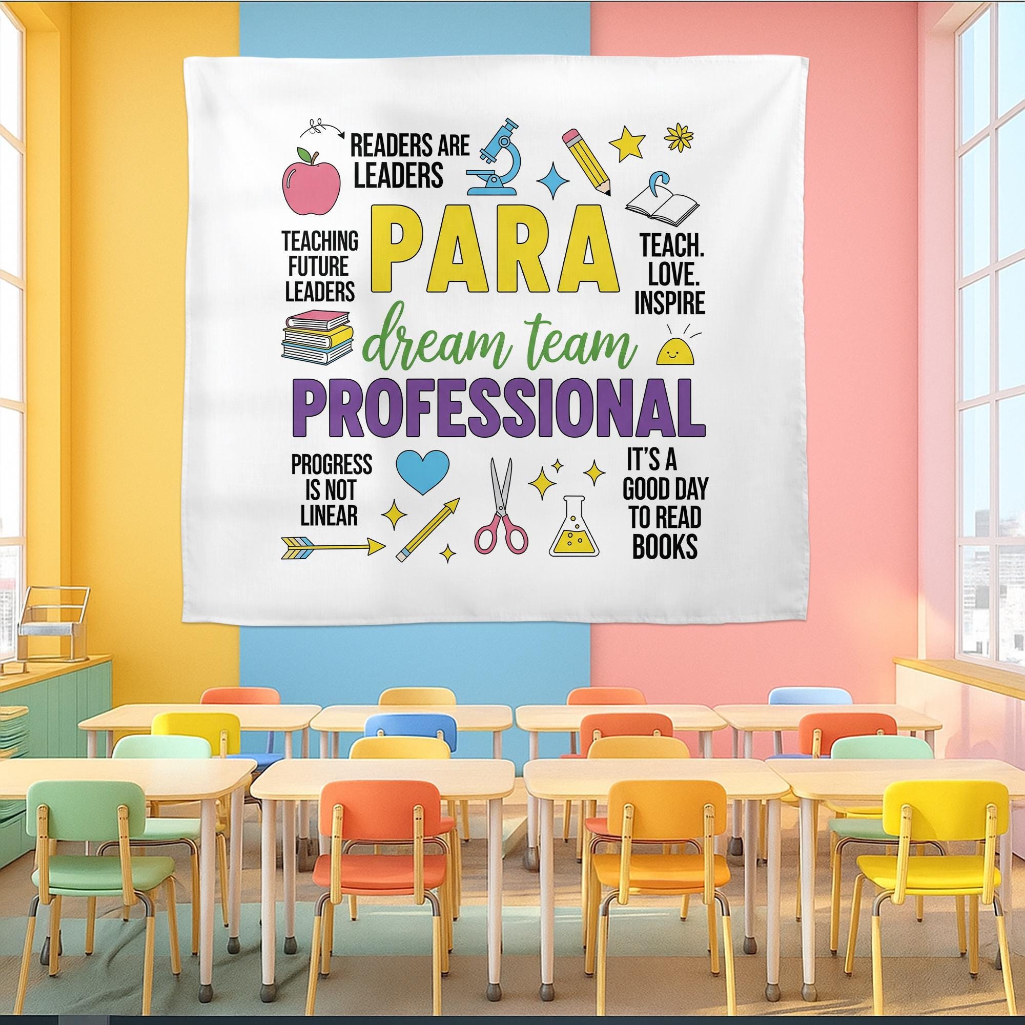 Para Educator Tapestry, Classroom Wall Decor, Teacher Assistant Gift, Para Professional Banner, School Inspiration Poster, Dream Team Art