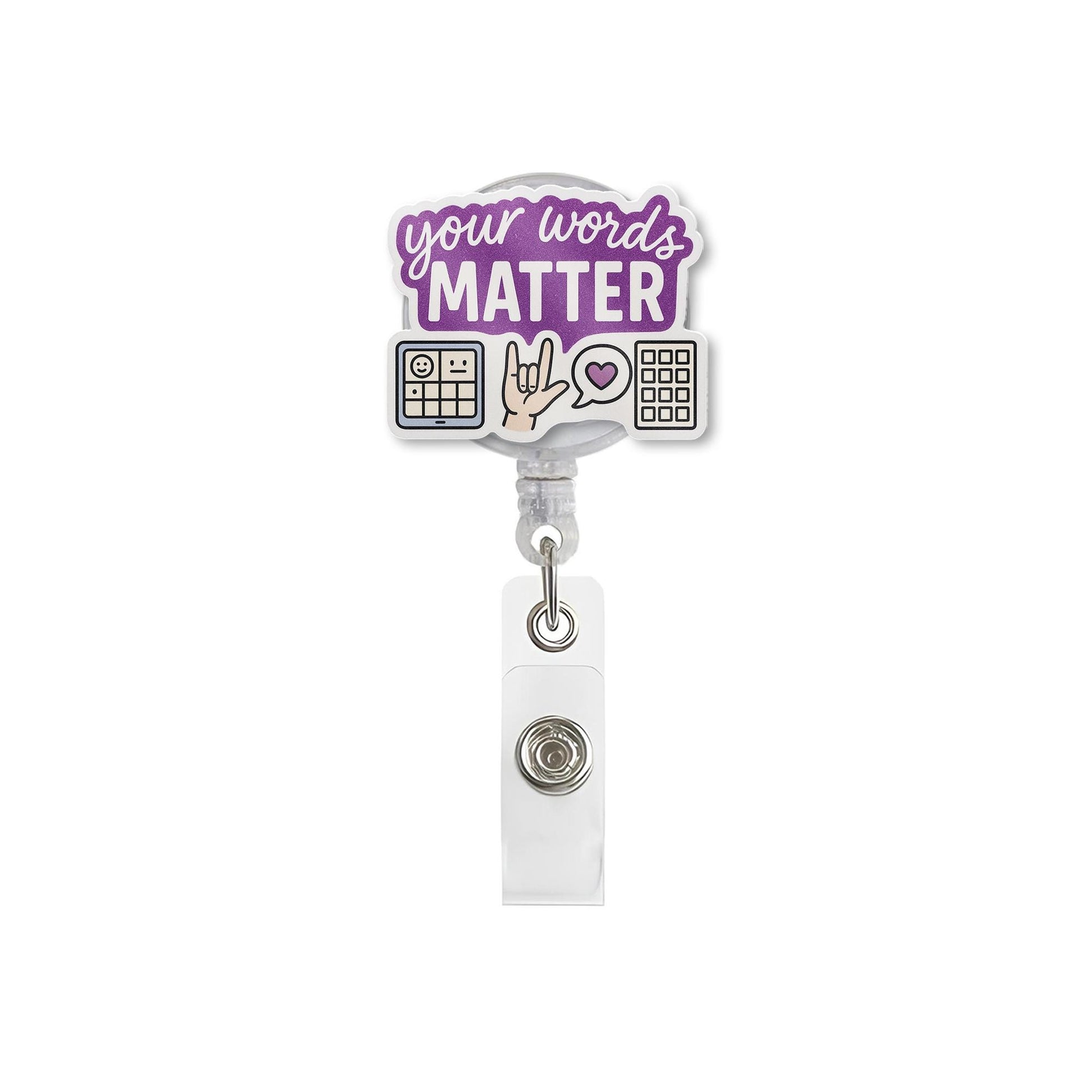 Your Words Matter Badge Reel, AAC Speech Therapy ID Holder, Cute Retractable Name Tag Clip, SLP Teacher Lanyard Accessory
