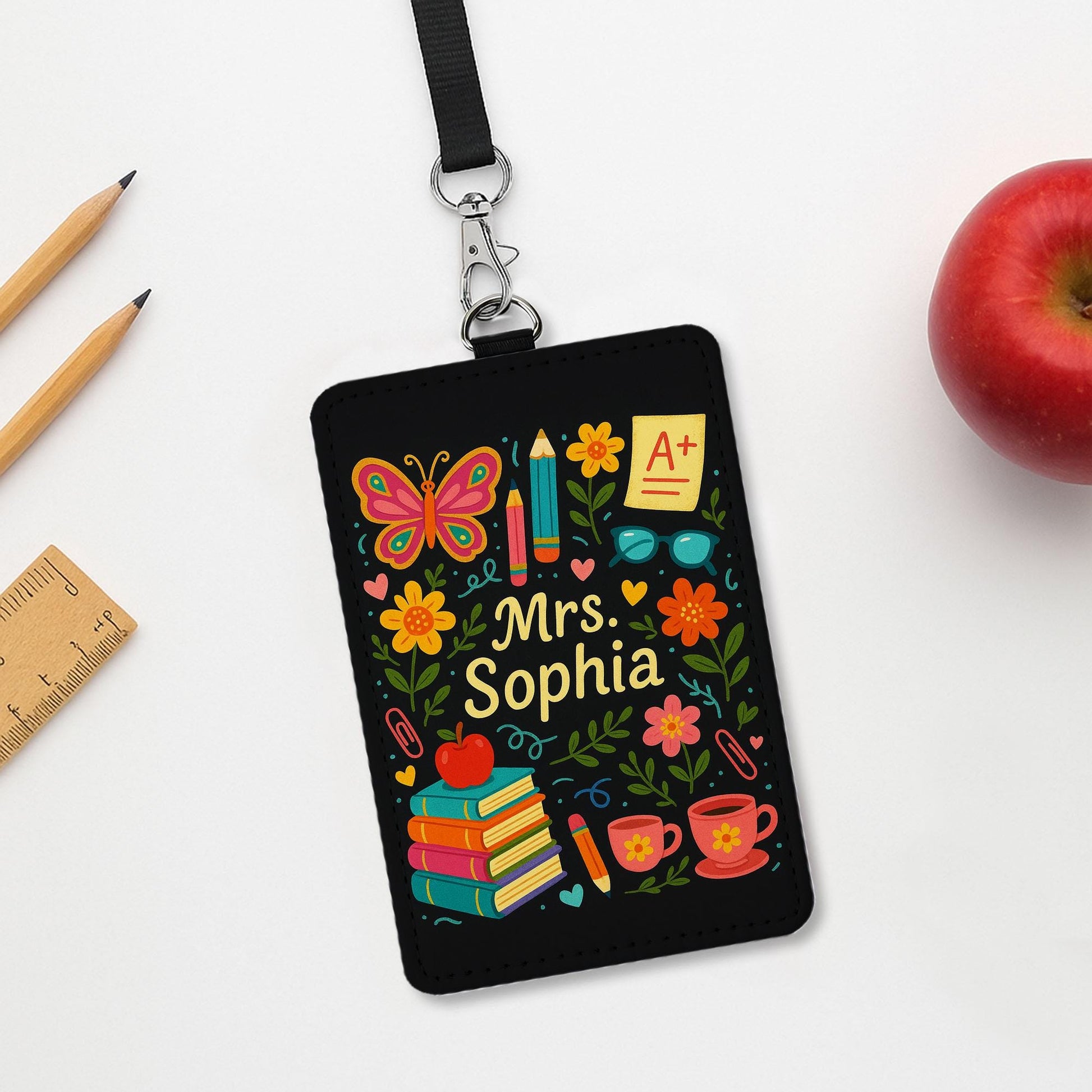 Personalized Teacher Badge Holder, Cute Floral ID Card Lanyard, Custom Name Tag for Women, Back to School Teacher Gift, Mrs. Sophia