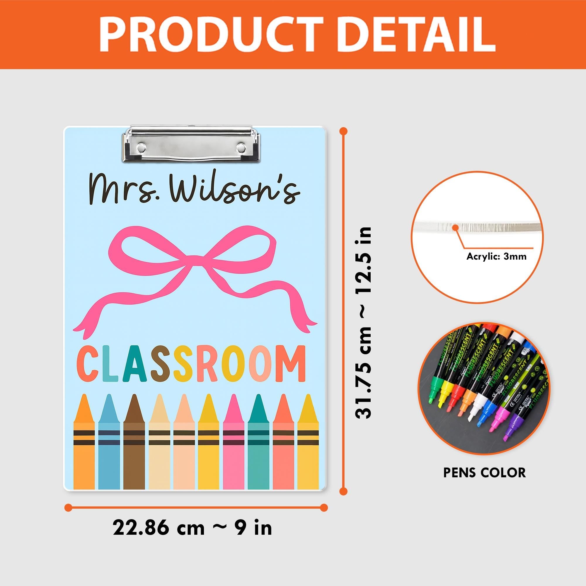 Personalized Teacher Clipboard, Cute Crayon Classroom Clipboard, Custom School Supply Gift, Back to School Teacher Accessory