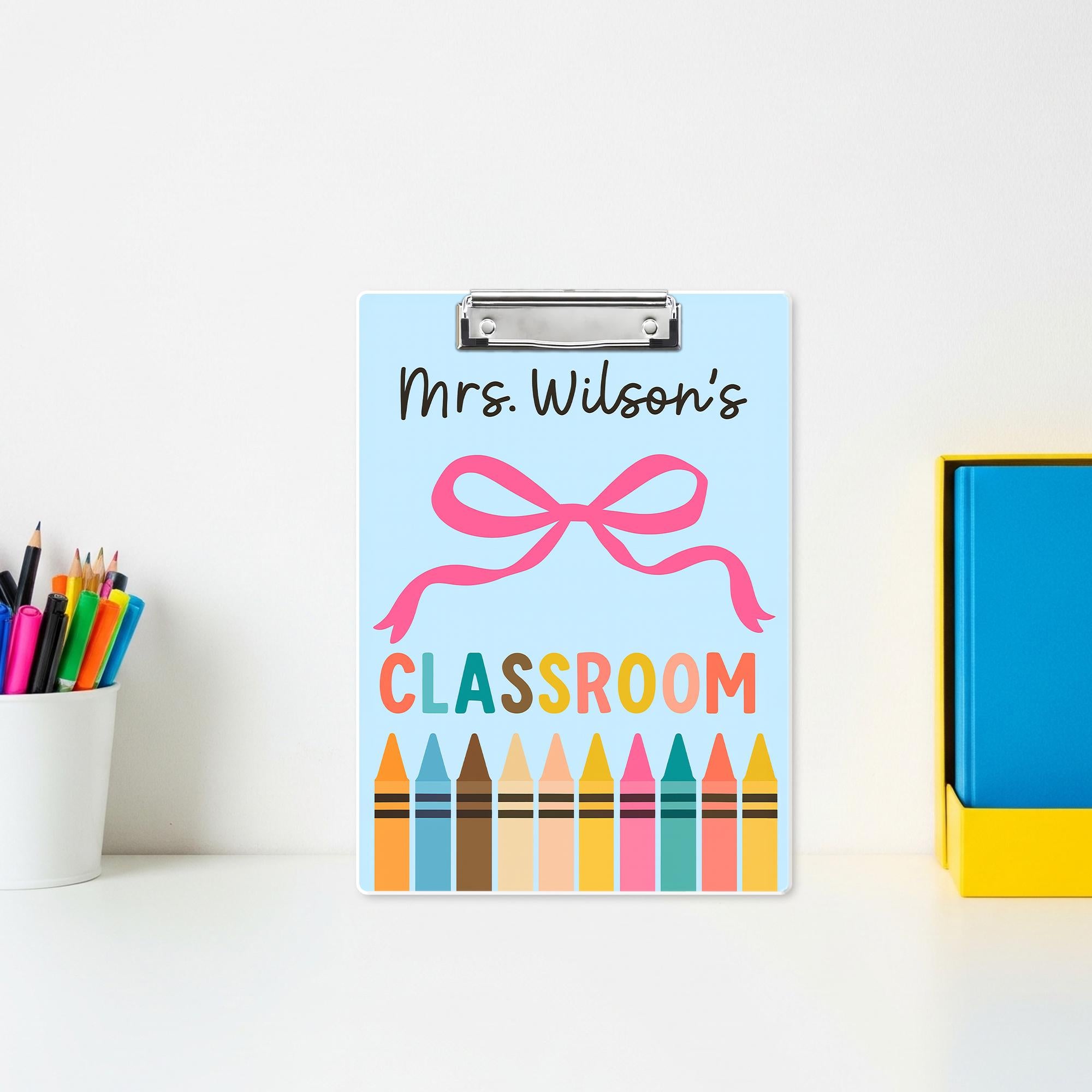 Personalized Teacher Clipboard, Cute Crayon Classroom Clipboard, Custom School Supply Gift, Back to School Teacher Accessory