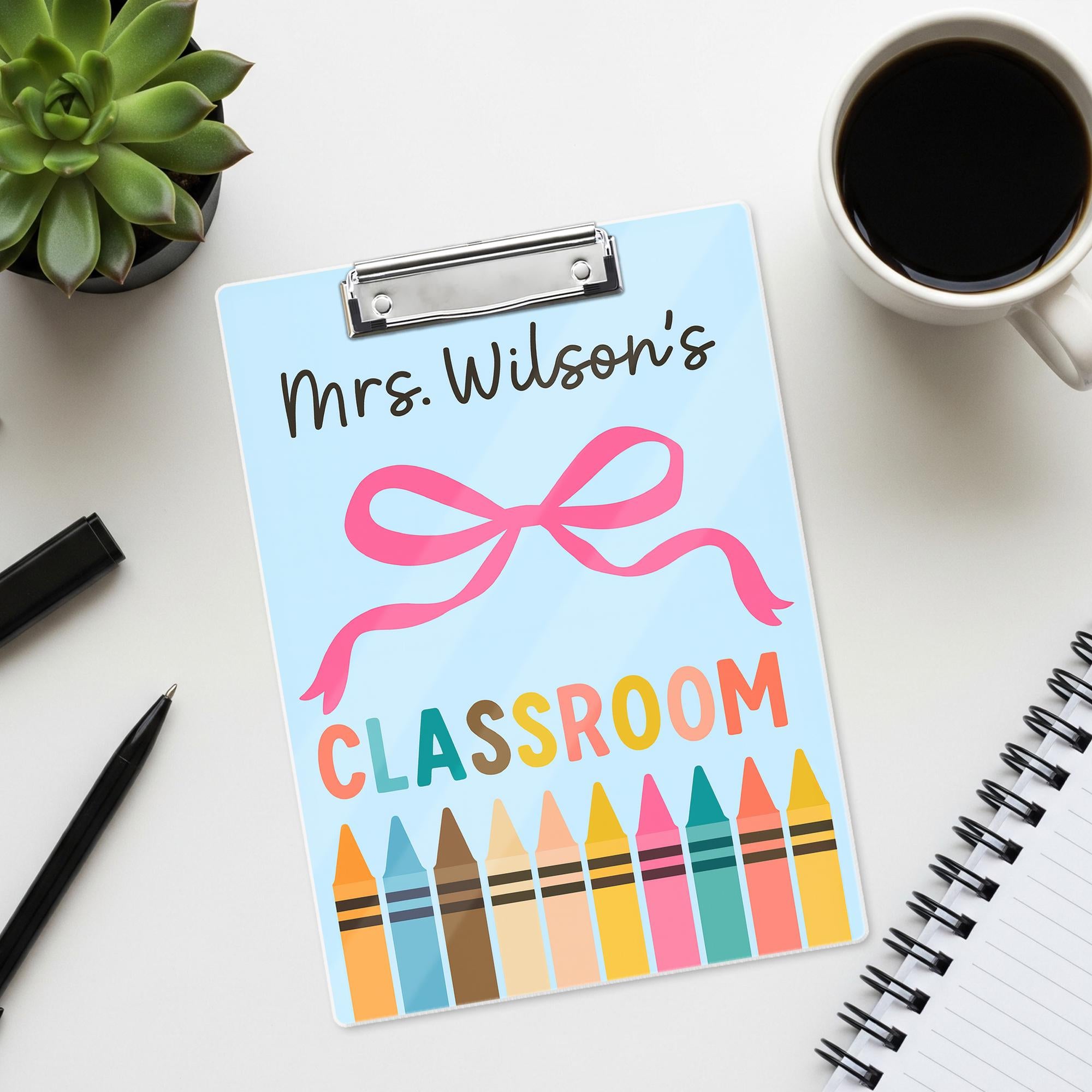 Personalized Teacher Clipboard, Cute Crayon Classroom Clipboard, Custom School Supply Gift, Back to School Teacher Accessory