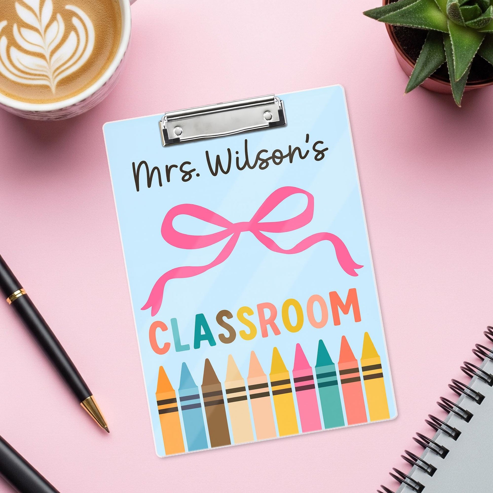 Personalized Teacher Clipboard, Cute Crayon Classroom Clipboard, Custom School Supply Gift, Back to School Teacher Accessory
