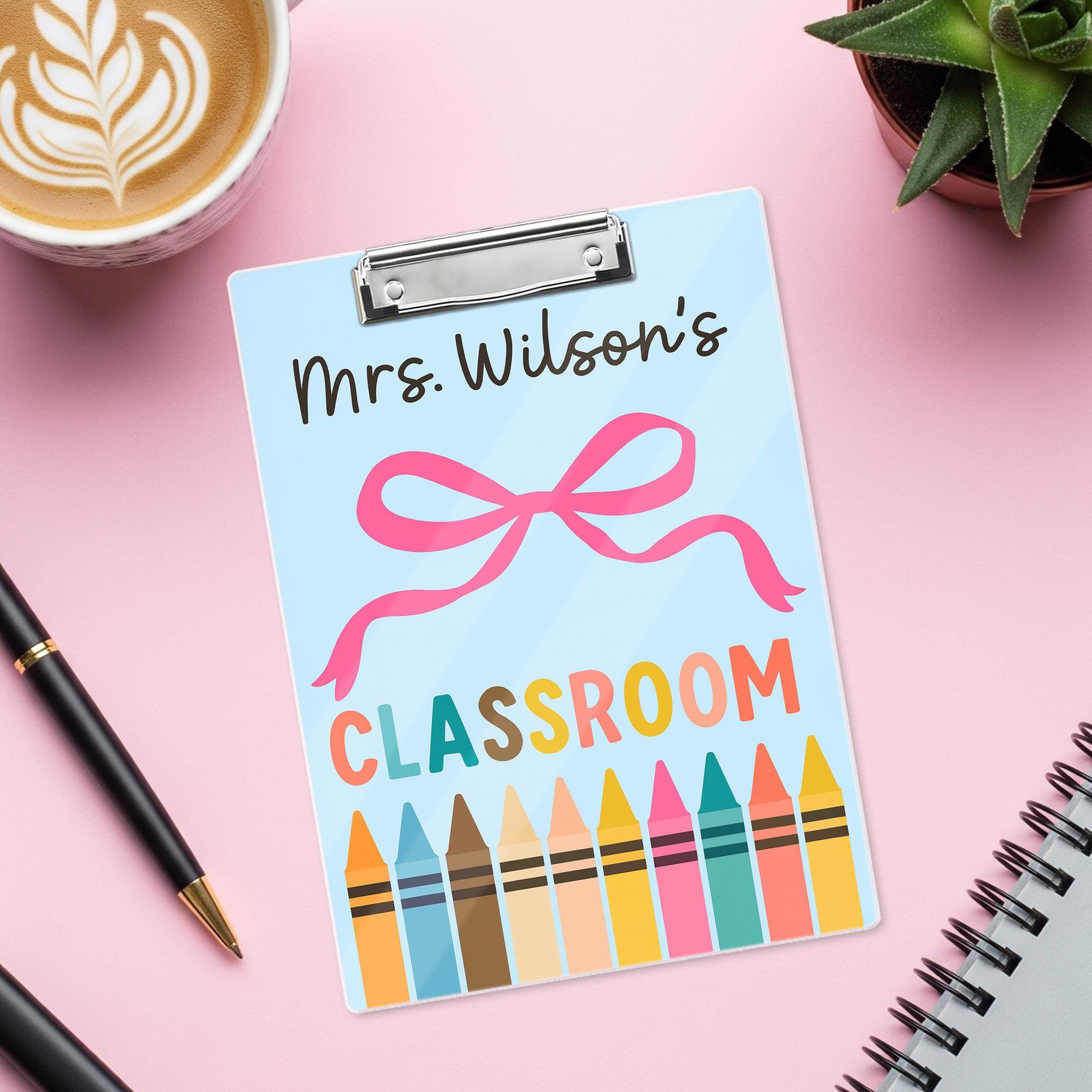 Personalized Teacher Clipboard, Cute Crayon Classroom Clipboard, Custom School Supply Gift, Back to School Teacher Accessory