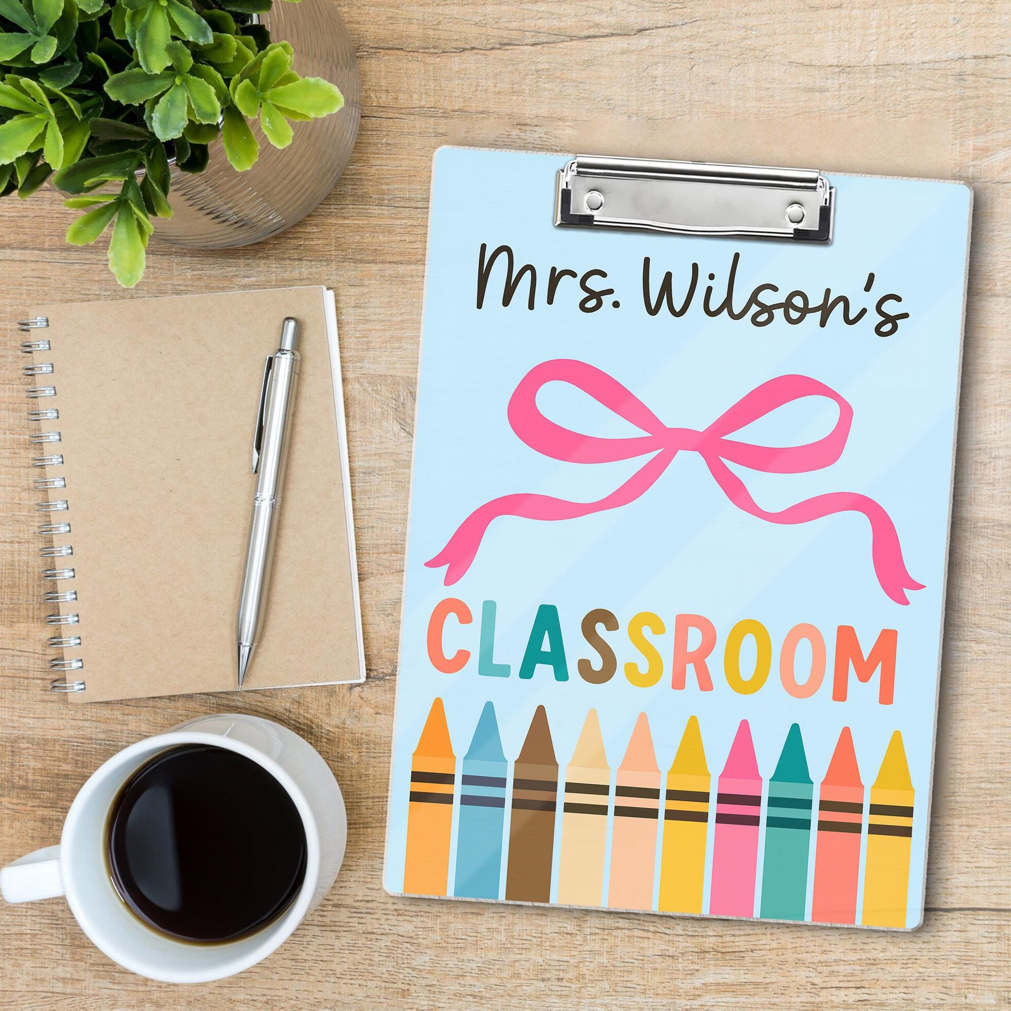 Personalized Teacher Clipboard, Cute Crayon Classroom Clipboard, Custom School Supply Gift, Back to School Teacher Accessory
