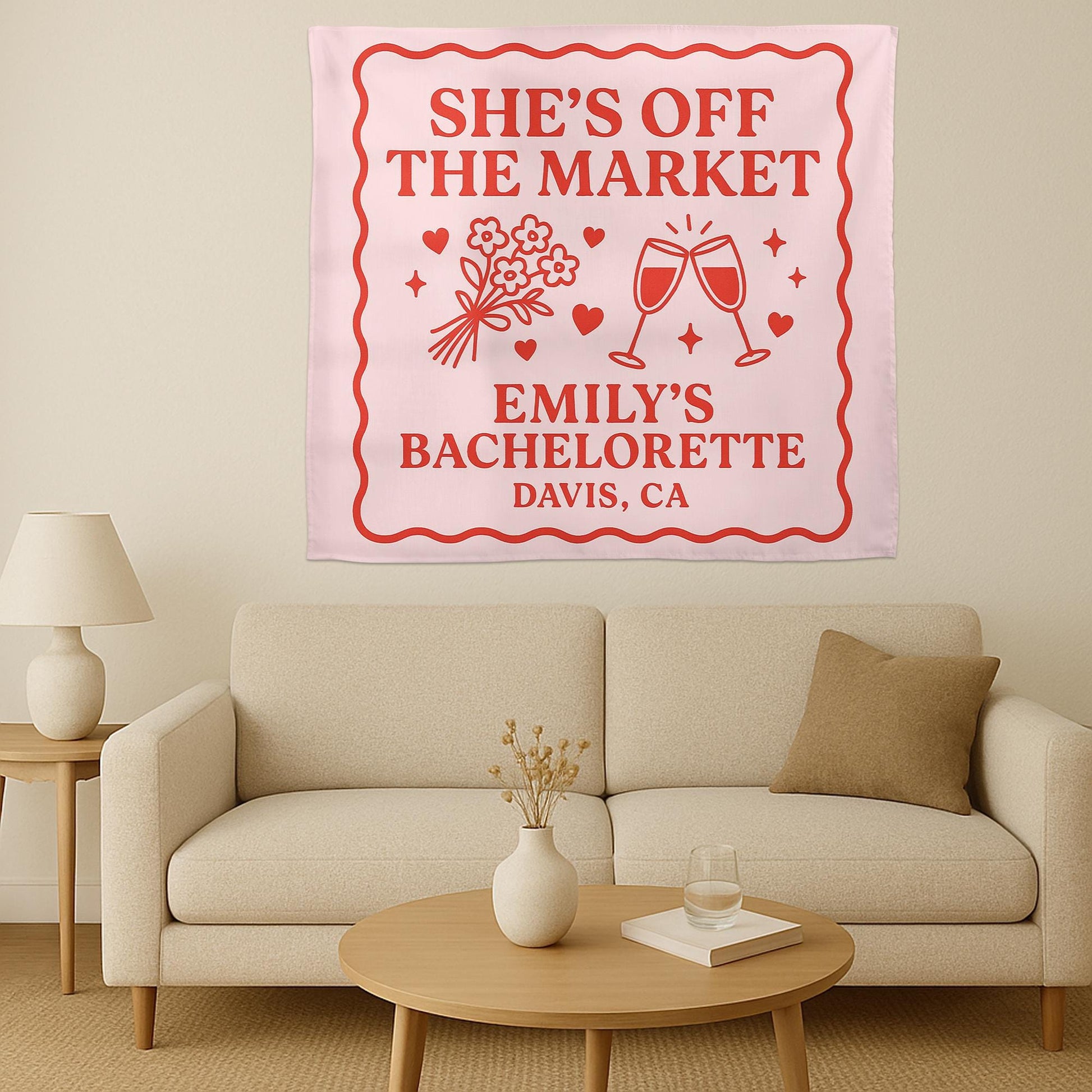 She’s Off The Market Tapestry, Bachelorette Party Banner, Custom Bridal Shower Decor, Engagement Celebration Wall Sign, Party Decoration