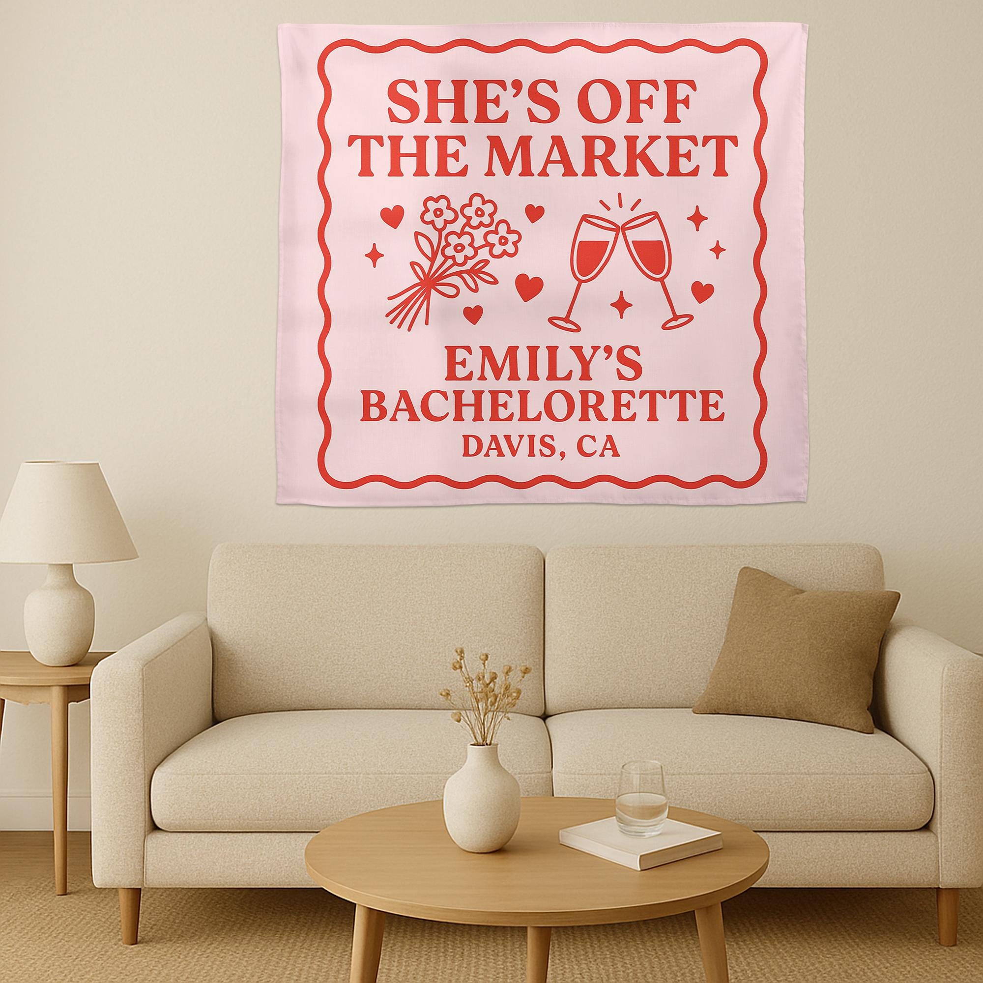 She’s Off The Market Tapestry, Bachelorette Party Banner, Custom Bridal Shower Decor, Engagement Celebration Wall Sign, Party Decoration