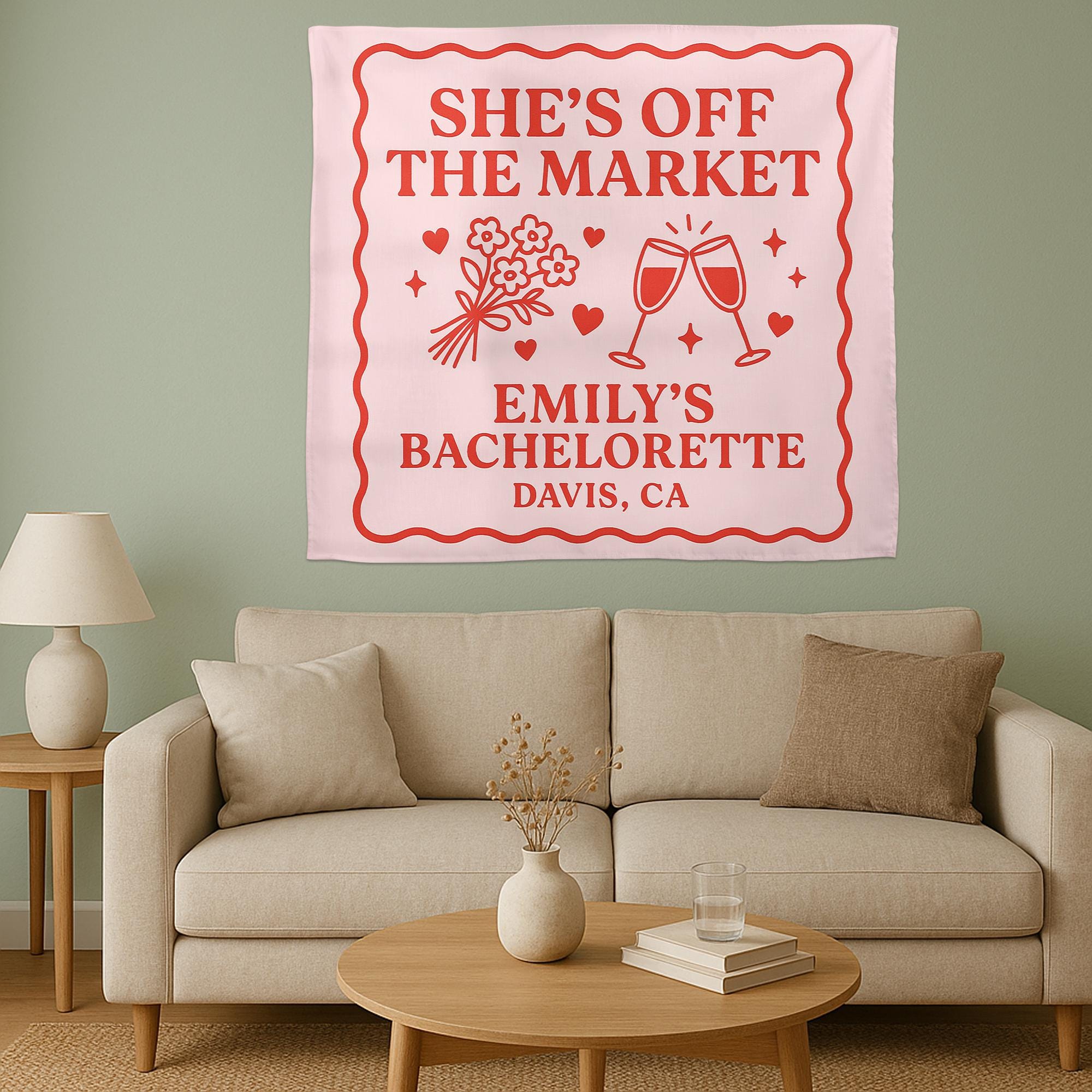 She’s Off The Market Tapestry, Bachelorette Party Banner, Custom Bridal Shower Decor, Engagement Celebration Wall Sign, Party Decoration
